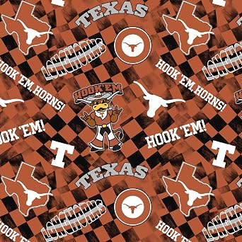 Official Licensed University of Texas Cotton Quilting Fabric-Texas Longhorns Check Allover Cotton Fabric Sold by The Yard