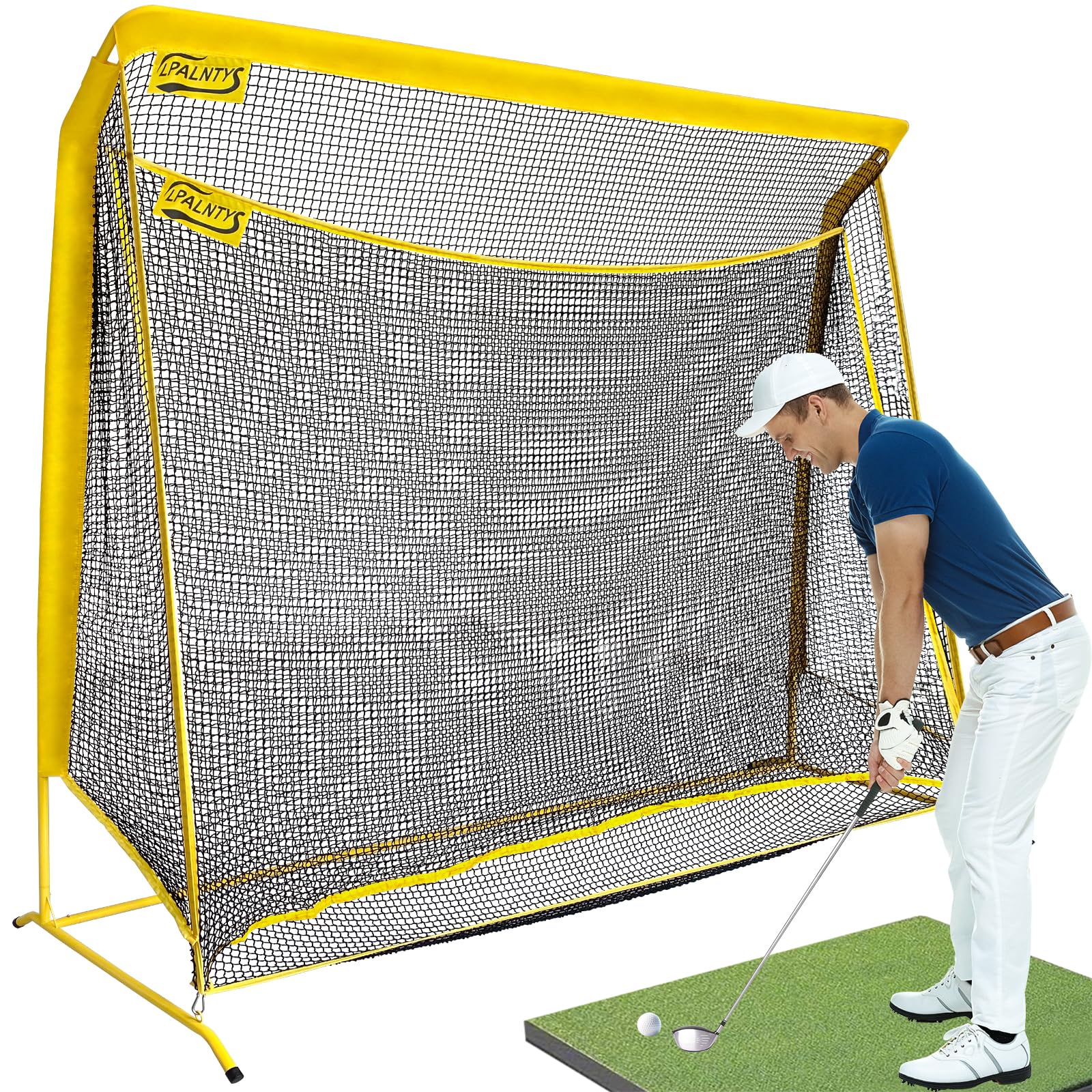 Golf Hitting Net with Extra Striking Net, Heavy Duty Golf Practice Net for Golfer Backyard Driving Swing, Golf Impact Net Cage Metal Frame with Storage Bag and Elevated Base