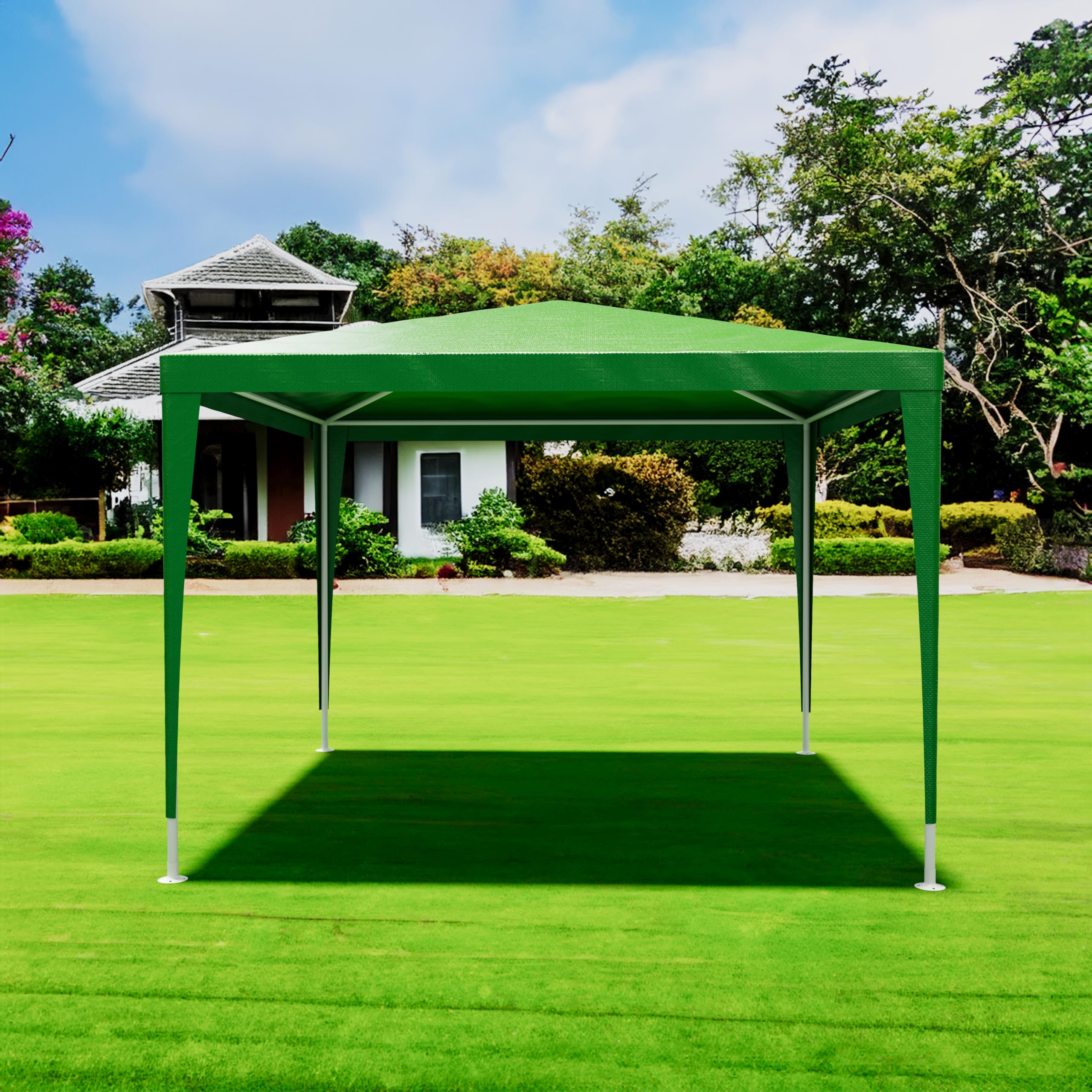 Gazebo 3x3 M Struttura In Acciaio Copertura In PE 110 gr/m² Impermeabile Idrorepellente Resistente Raggi Solari UV Tenda Ombrellone Per Fiere Pic Nic Campeggio Esterno Giardino Piscina (Verde)