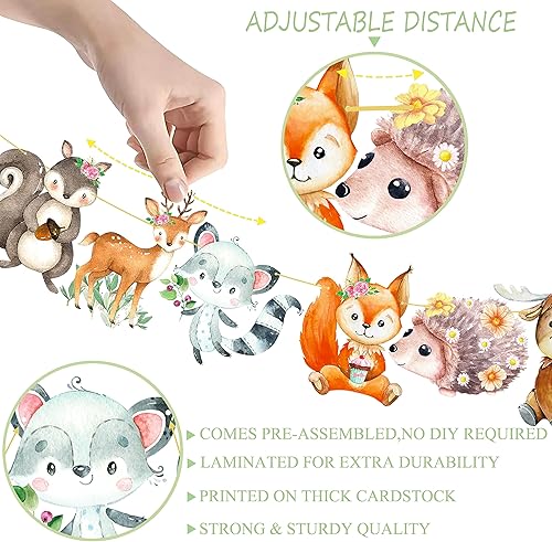 Miniatura 4 de Cartel de feliz cumpleaños de animales del bosque, decoraciones de criaturas del bosque, 2 piezas de pancartas recortadas de animales del bosque