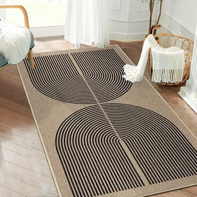 Capslpad Jute Carpet Runner 80x150cm Black Brown Non-Slip Washable Hallway Rug