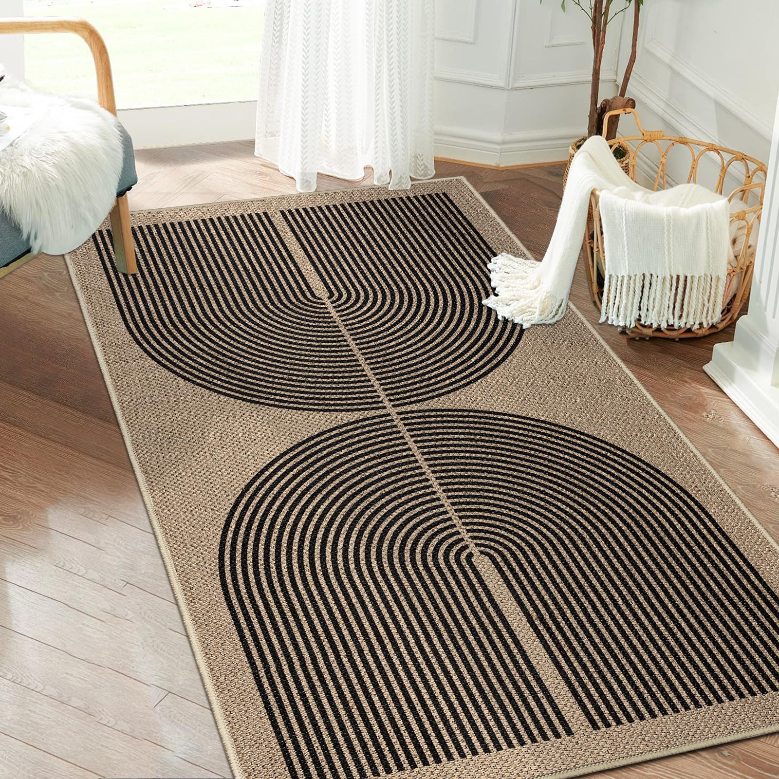 Capslpad Alfombra de pasillo para entrada, 80 x 150 cm, antideslizante, lavable, aspecto de yute, alfombra de cocina, alfombra duradera de fibra natural para sala de estar, dormitorio, balcón, pasillo