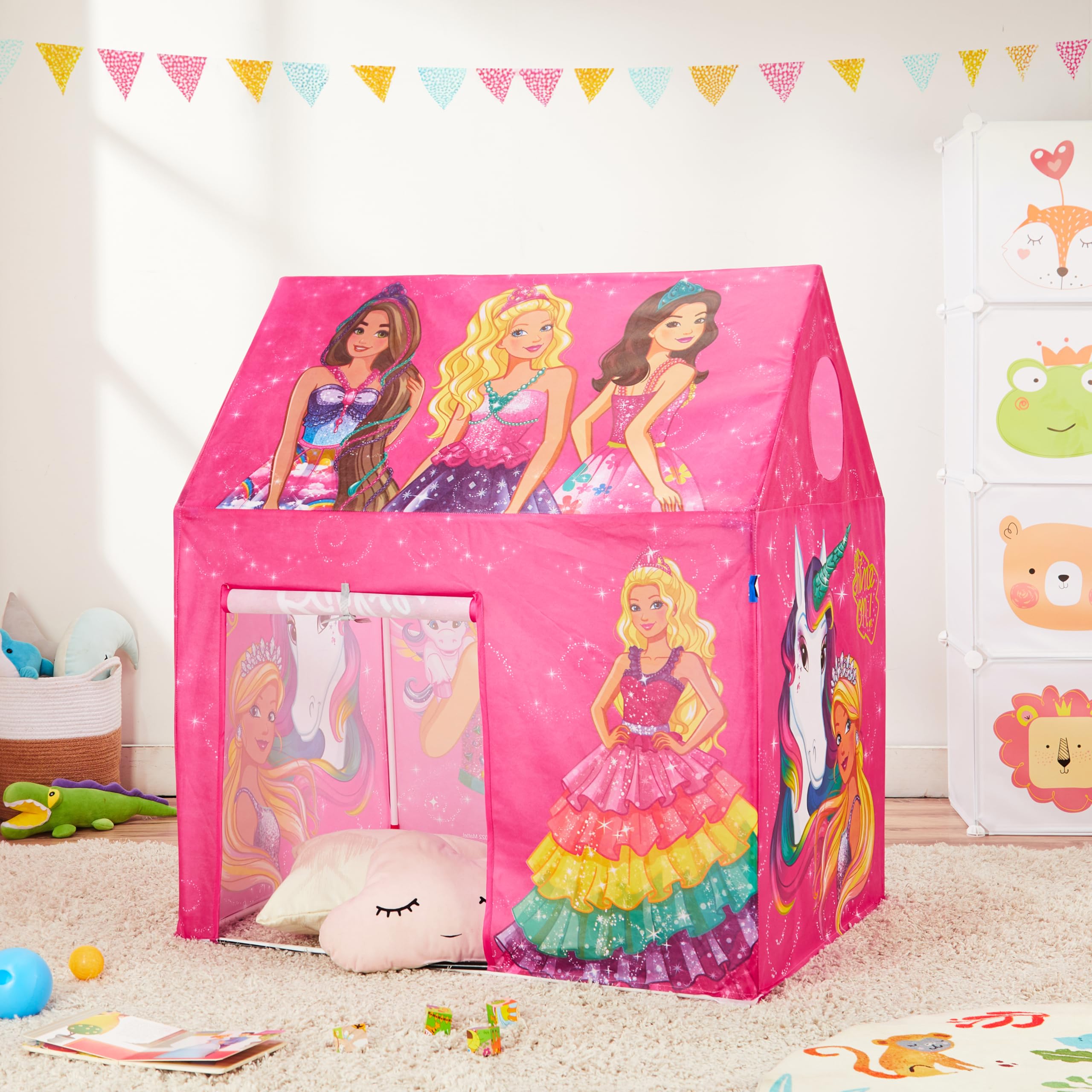 Amazon Brand Jam & Honey Kids Play Tent House, Barbie Theme, BIS Safe for Kids, Foldable Portable Indoor Outdoor Playhouse Tent for Girls Boys Age 2+ Years, Easy Assembly 3