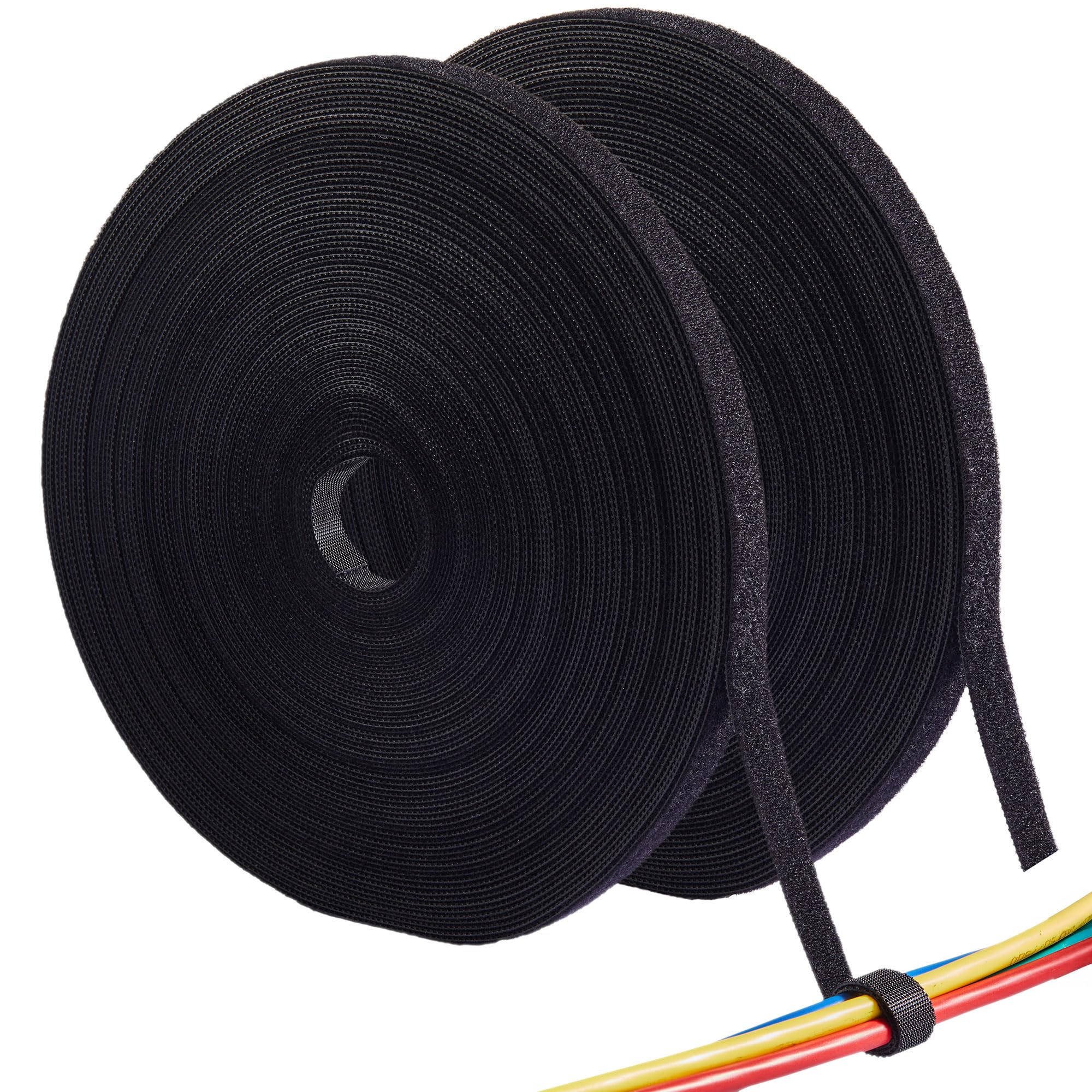 ECOHomes Cinta de de doble cara de 1/2 pulgada x 180 pies, doble cara, autoadhesiva, reutilizable, para gestión de cables, correas extensoras resistentes, banda larga de alambre, color negro