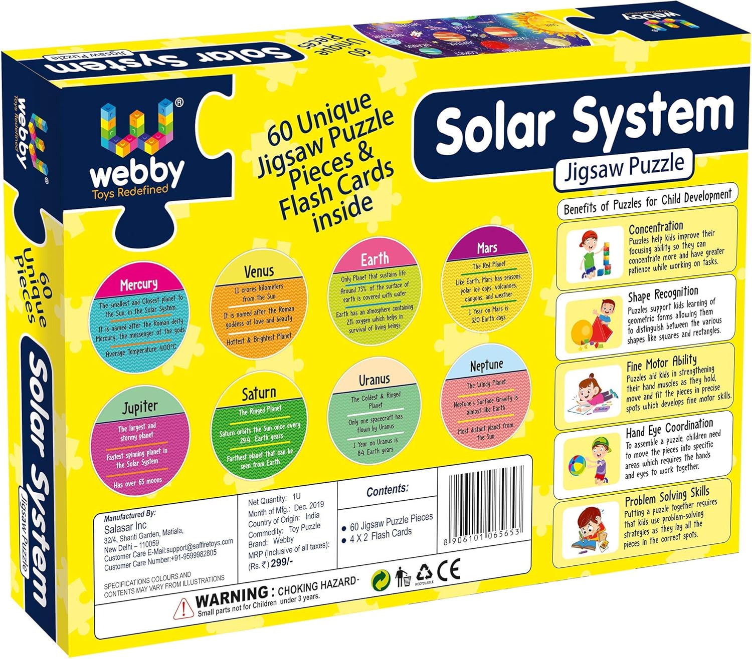 Webby Amazing Outer Space Solar System 60 Piece Jigsaw Floor Puzzle with 4 Double Sided Flashcards (Multicolor) Light Weight and No Sharp Edges