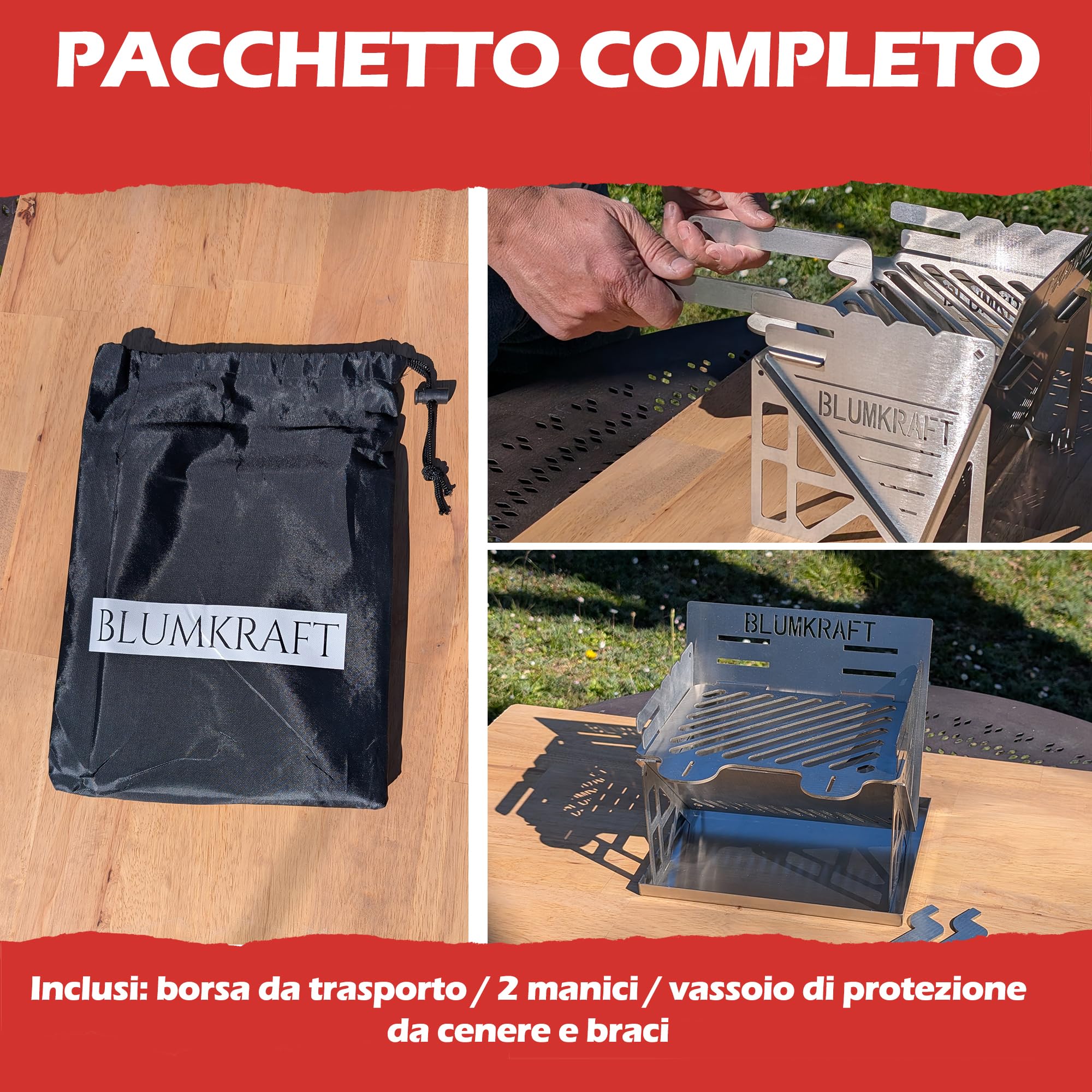 Barbecue portatile pieghevole in acciaio inossidabile – Barbecue da viaggio a carbonella ultra compatta – Smontabile, per campeggio, escursionismo, Van Life – Piccola barbecue in acciaio
