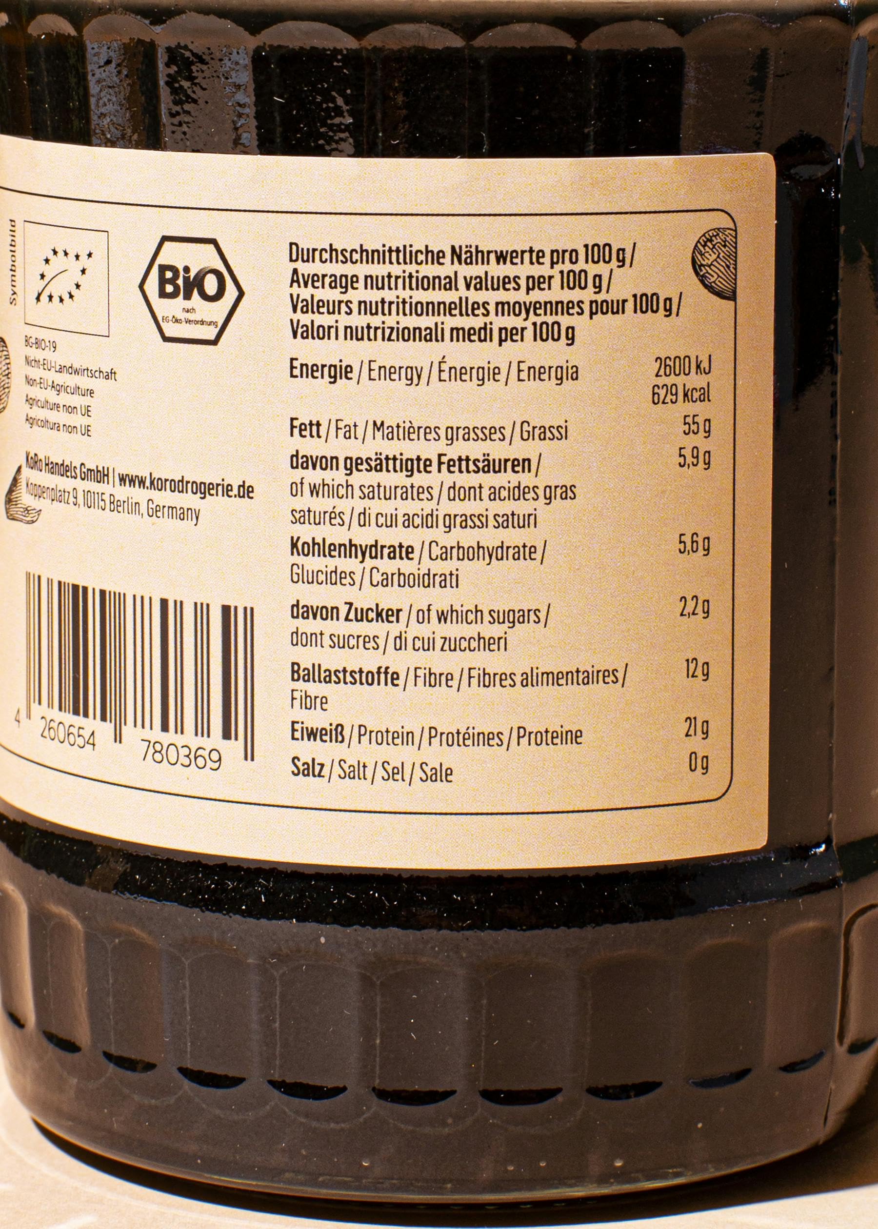KoRo - Koro - Tahina nera bio 6 x 500 g - 100% semi di sesamo bio - per hummus e dressing