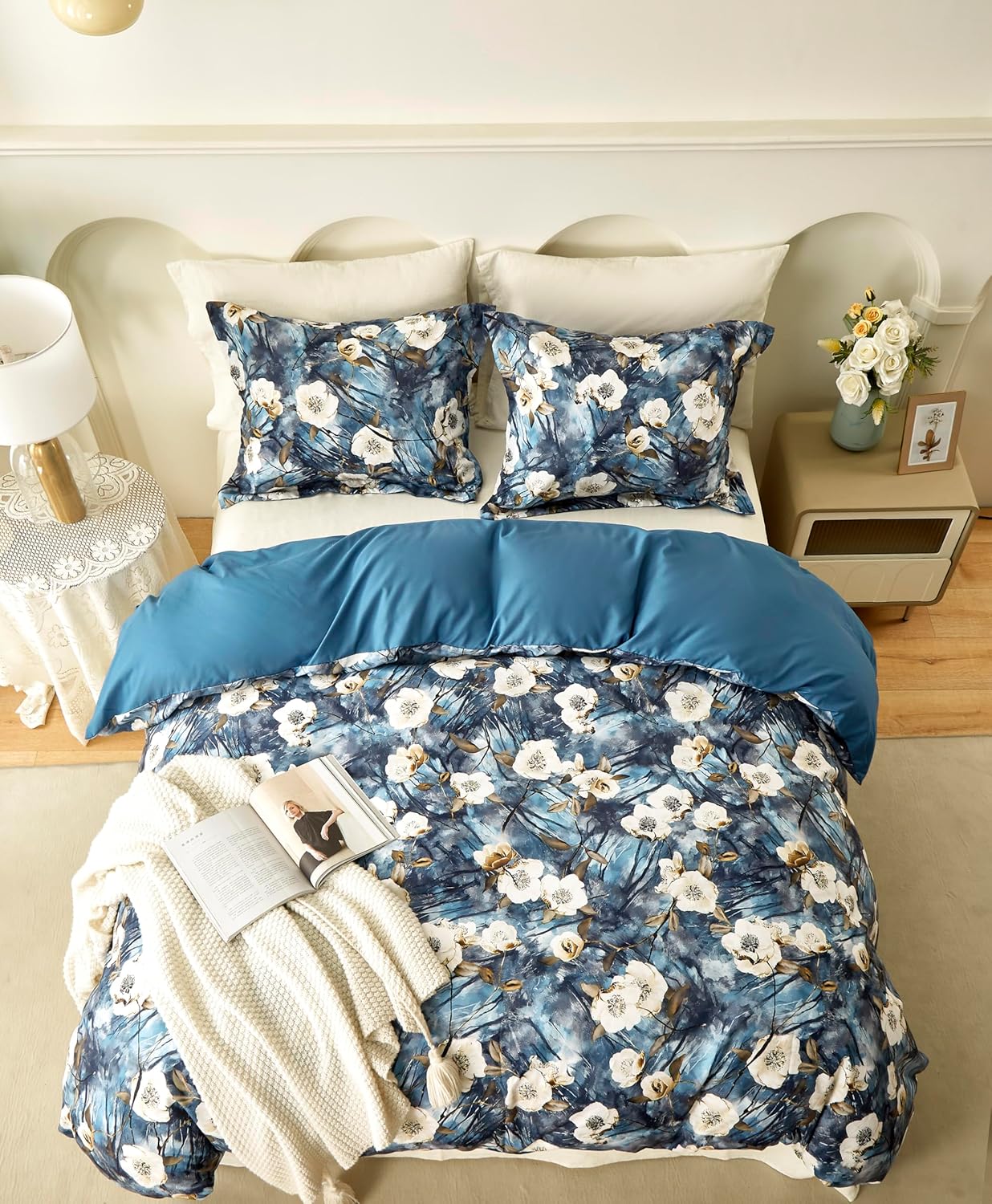 Cupocupa King Size Comforter Set - Floral Boho Bedding Comforter Set, Soft Reversible Botanical Comforters 3 Pieces 2 Pillow Shams for King Size Bed, Aesthetic Bedding. - Image 5