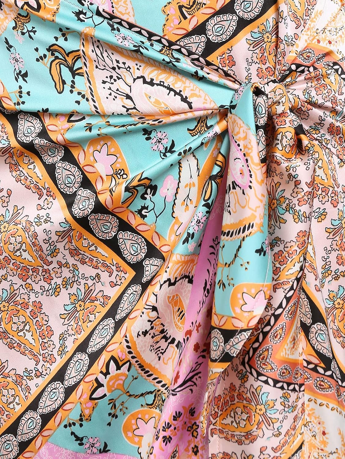 ZAFUL Women's Boho Skirt Asymmetrical Skirts Tied Floral Paisley Printed High Waist Ruched Skirts for Women - Image 2