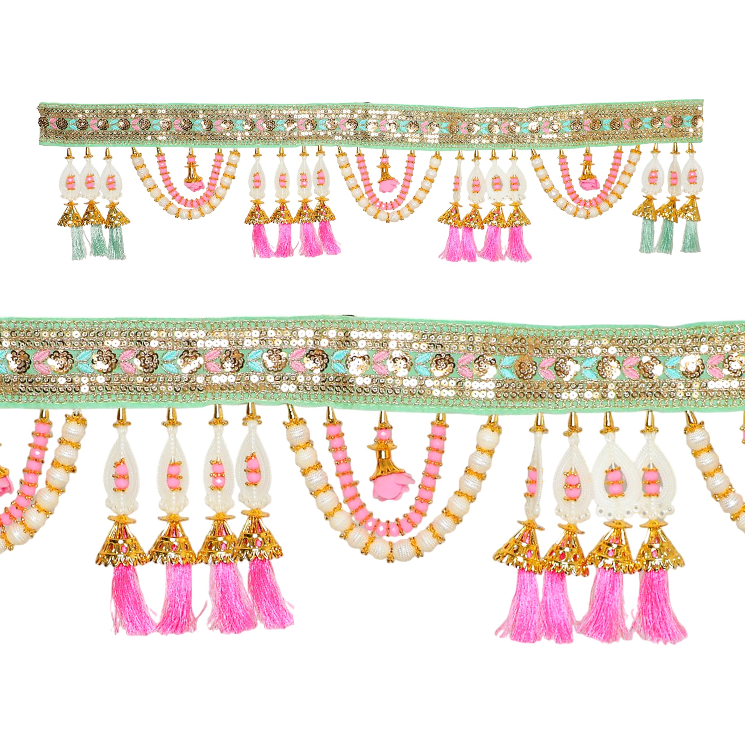 Toran décoratif indien pour porte en velours et perles rouges