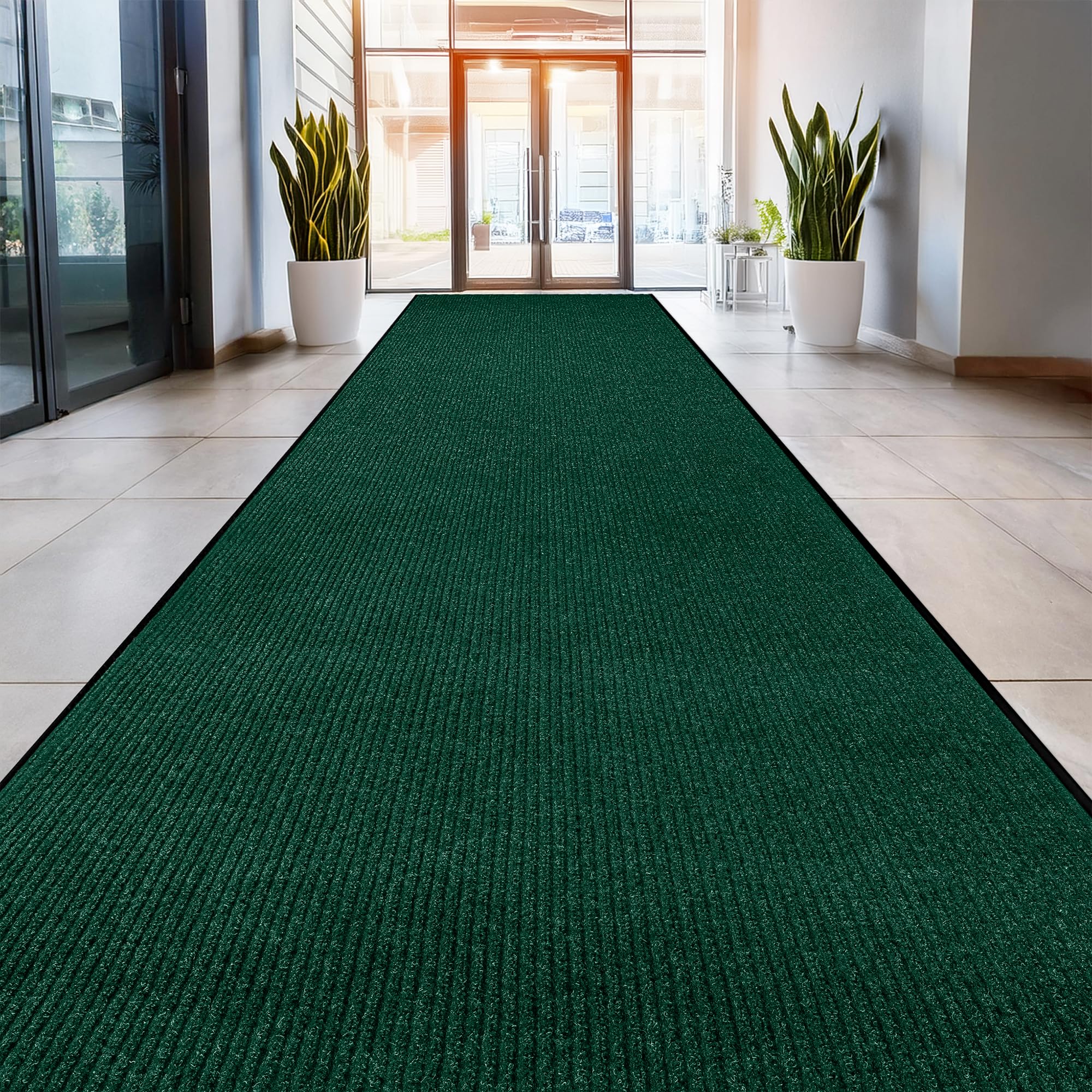 Durable Rubber Door Mat - Heavy Duty, Indoor/Outdoor, Easy Clean, Waterproof, Low-Profile Mat for Entry, Patio, Garage - Stylish (Green, 10' x 4' (Mud Trapper))