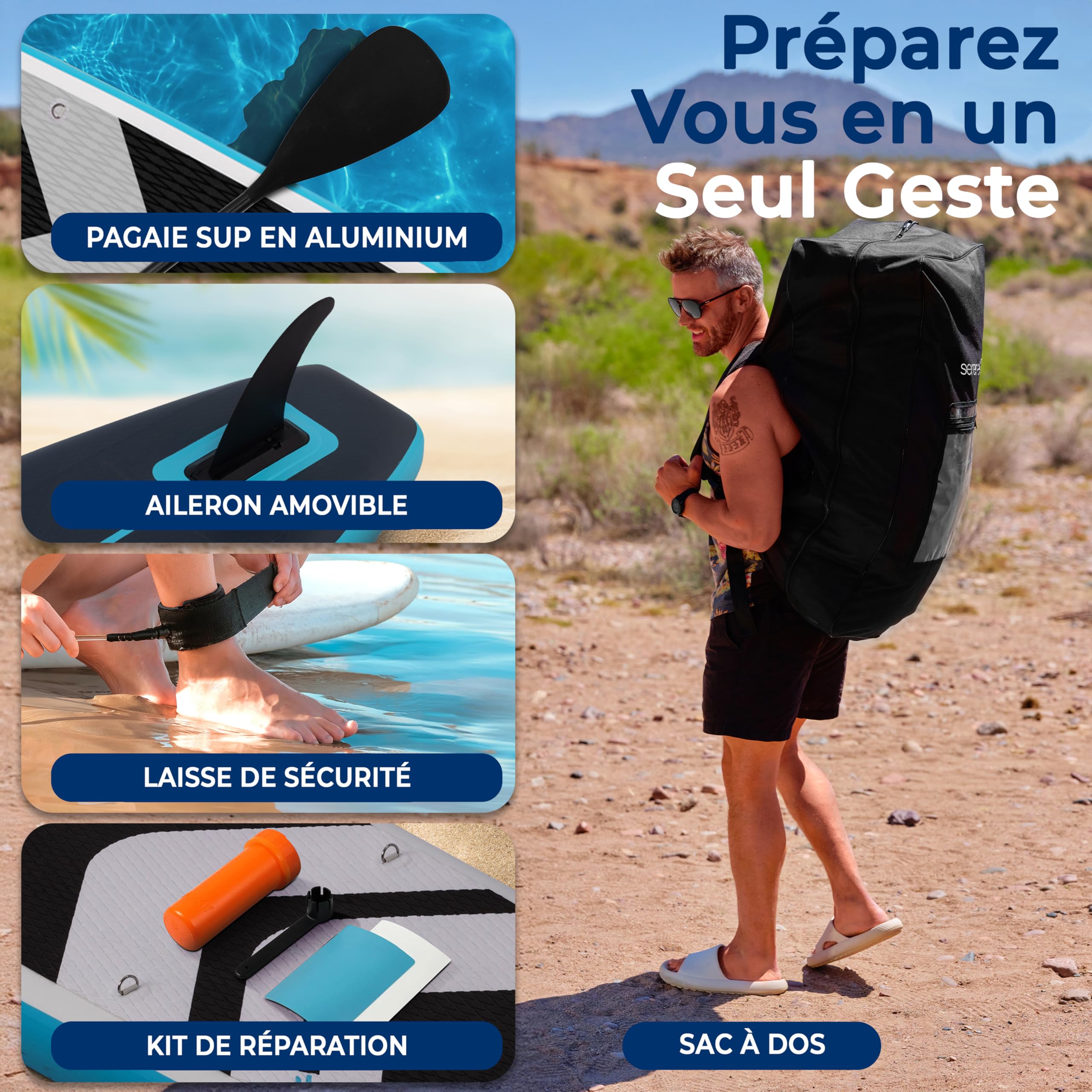 SereneLife Paddle Gonflable Racing 427 cm – Stand Up Paddle Haute Performance 71 cm Étroit pour Vitesse et Glisse, Tapis EVA Antidérapant, Support GoPro et Kit Complet