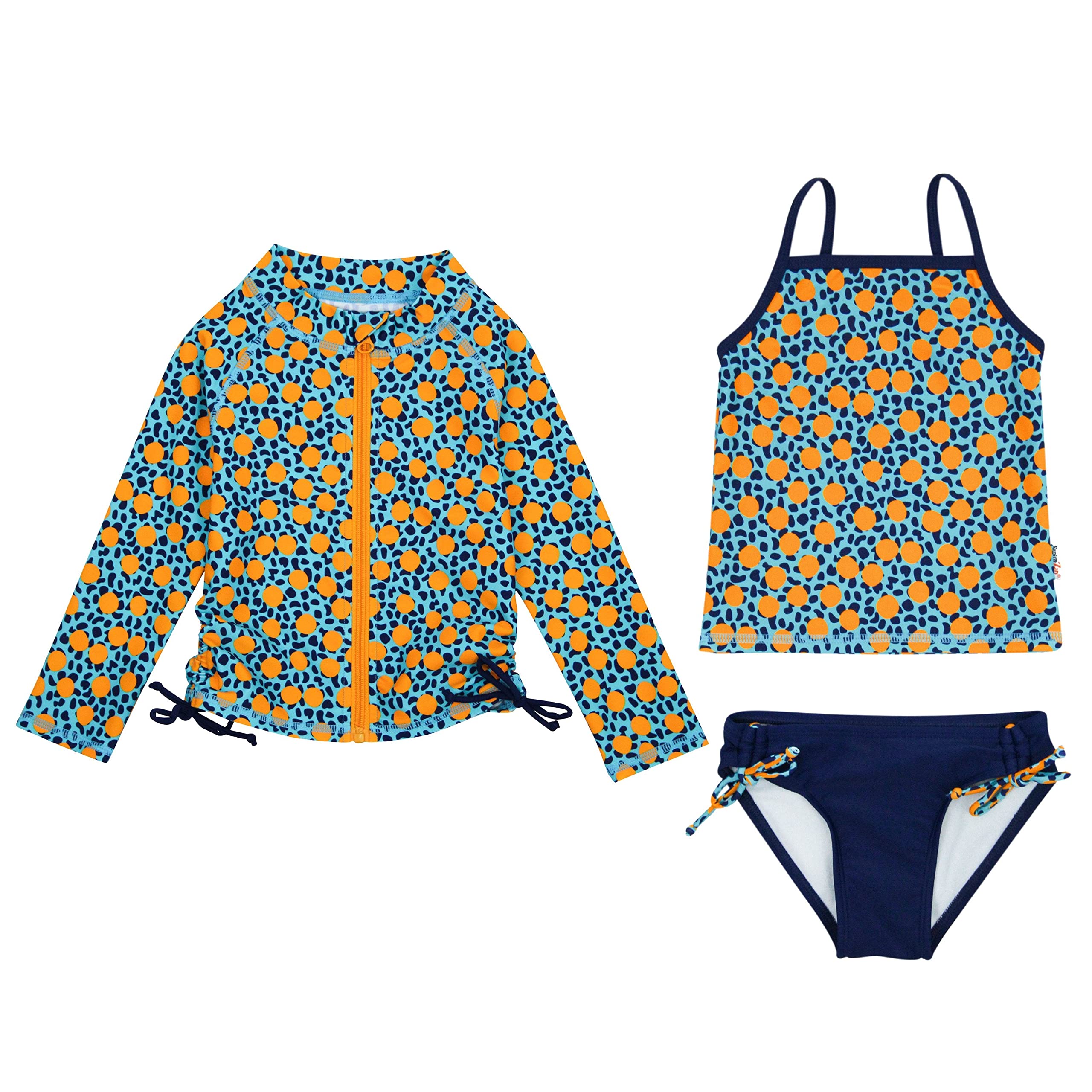 SwimZip Camiseta de manga larga UPF 50+ de 3 piezas para niña, camiseta de protección contra erupciones, tankini y parte inferior de bikini