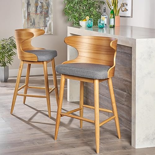 Miniatura 5 de Juego de 2 taburetes de bar de altura de mostrador, sillas de comedor de madera de goma para encimera de cocina, sillas de escritorio y juegos de