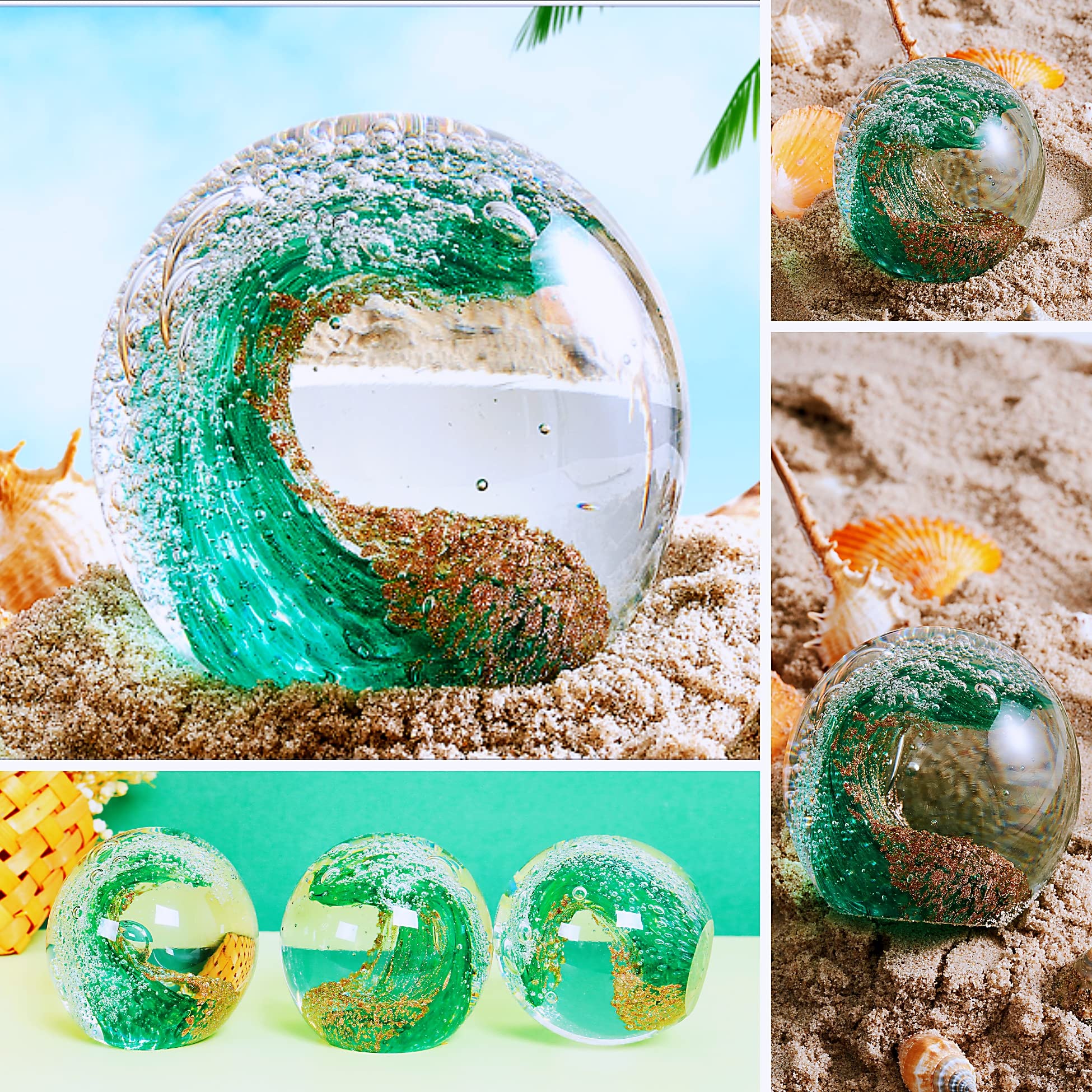 Figuras de vidrio soplado a mano bola de olas del océano pisapapeles oficina decoración hogar coleccionable acuario
