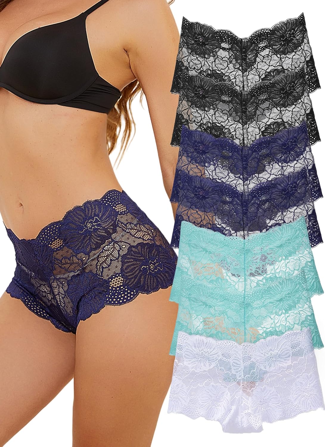 Sexy Panties for Women Plus Size Underwear Womens High Waisted Underwear No Panty Line Breathable Lace Boyshorts