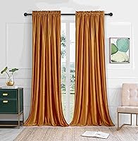 Vista 34 de Cortinas dorado oscuro de 108" para sala de estar, cortinas opacas de terciopelo con bolsillo para barra, para ventana, tratamiento de semi