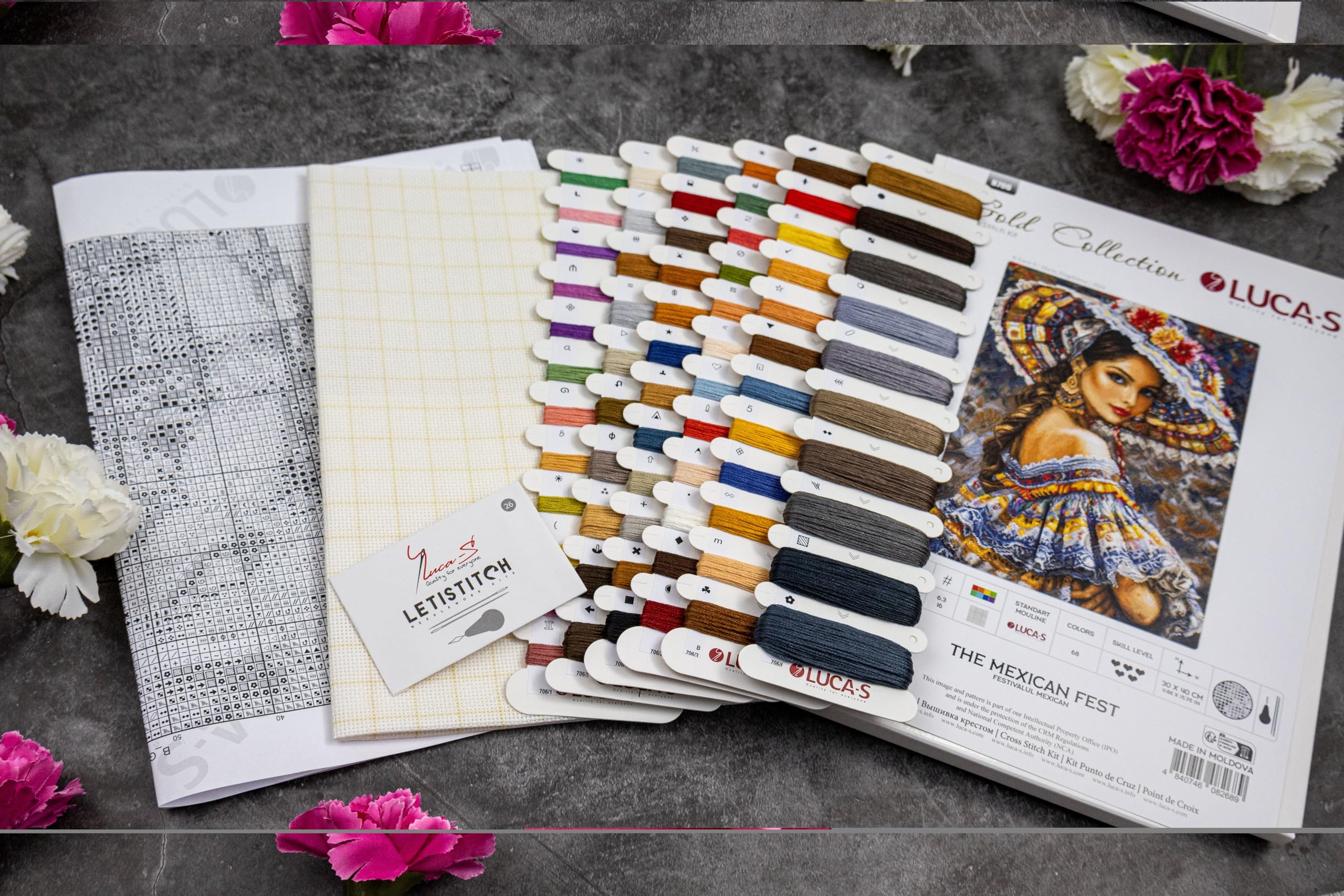 Luca-S Kit de broderie au point de croix compté pour adultes - Doré - La fête mexicaine B706