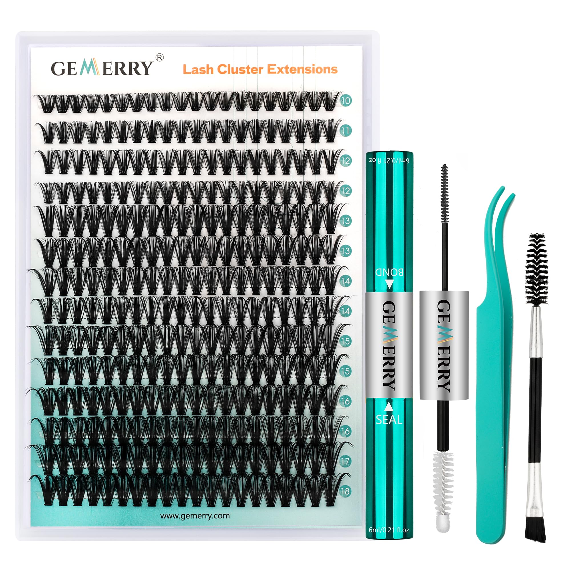 GEMERRY 280pcs Ciglia Finte Ciuffetti Kit 40D Ciuffi a Ciglia D Curl 10-18mm bond e seal ciglia Pinzette er Uso FAI DA TE a Casa Ciglia a Grappolo Extension Ciglia Kit(40D-D, 10-18mm-Kit)