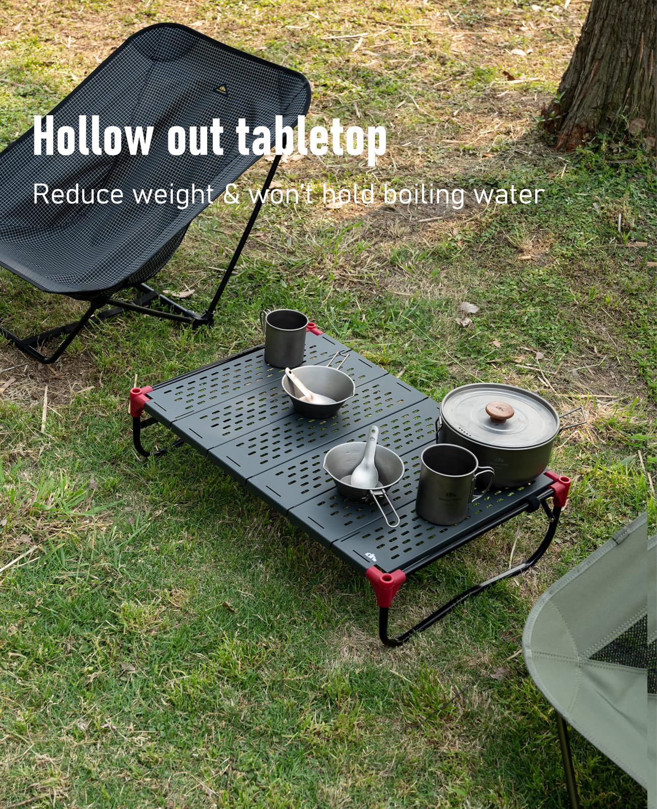 iClimb Extendable Folding Table Large Tabletop Area Ultralight Compact with Hollow Out Tabletop and Carry Bag for Camping Backpacking Beach Concert BBQ Party, Three Size (Black - XL, Low)