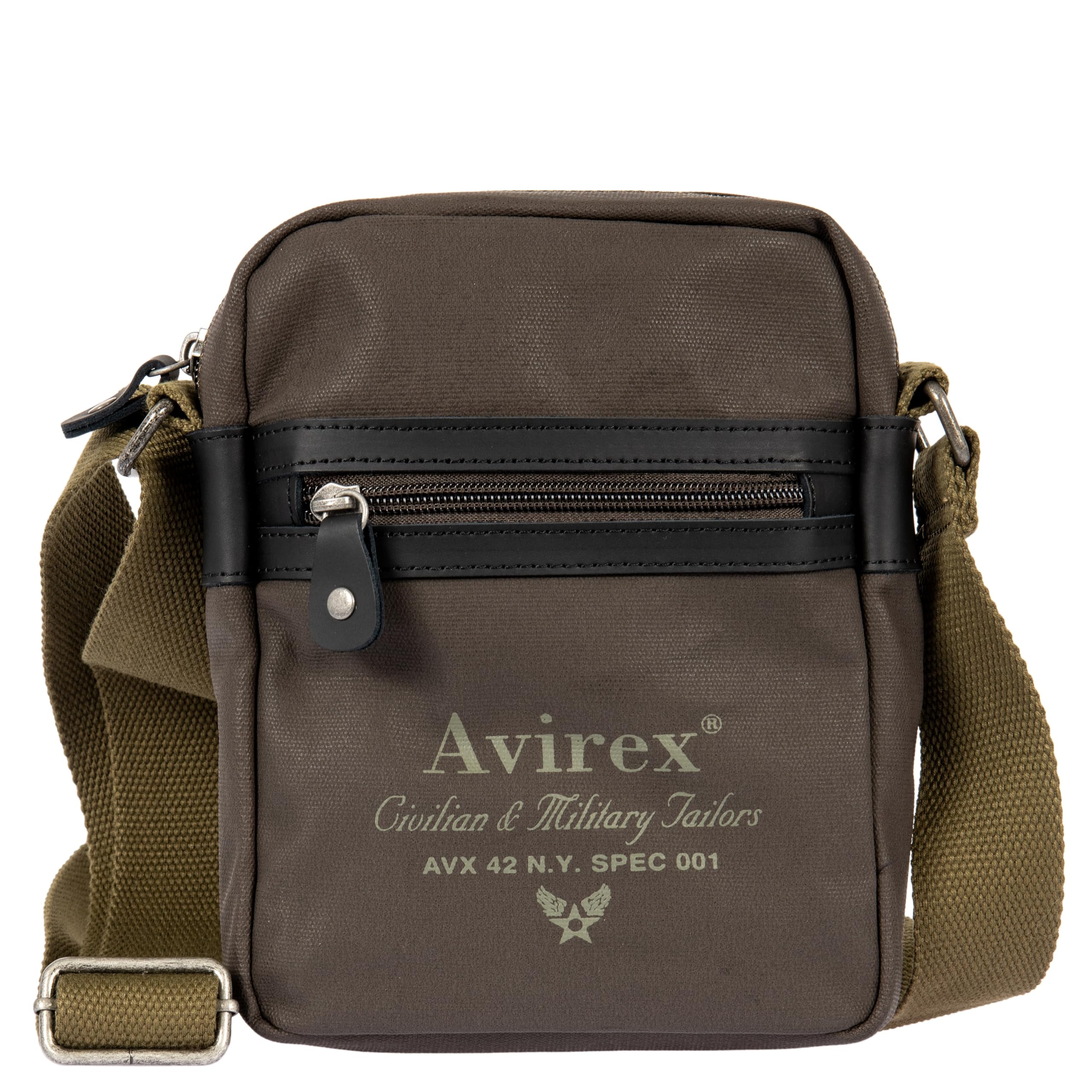 Avirex, Borsello Piccolo con Tracolla Regolabile in Canvas Spalmato con Parti in Ecopelle, Tracolla da Uomo, Collezione Dover, DVR10, Colore Mud Green