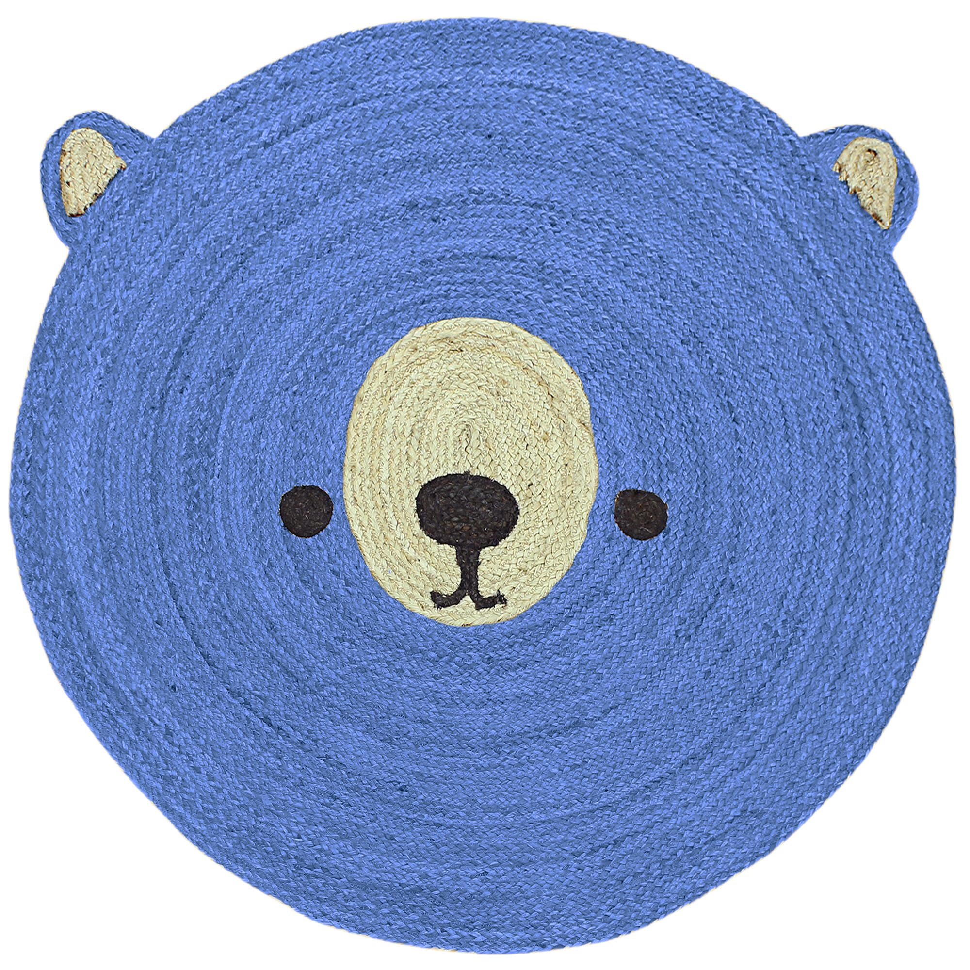 Tapis rond en jute tressé à plat grand format 2,4 m pour décoration intérieur extérieur bleu beige