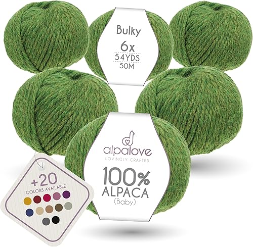 Vista 121 de Bulky Set (6 x 1.75 oz) Super Soft Baby Alpaca Hilo de tejer gris verde 328 yardas Gris Verde,Beige,Azul y verde,Cappuccino,Azul Oscuro,Gris