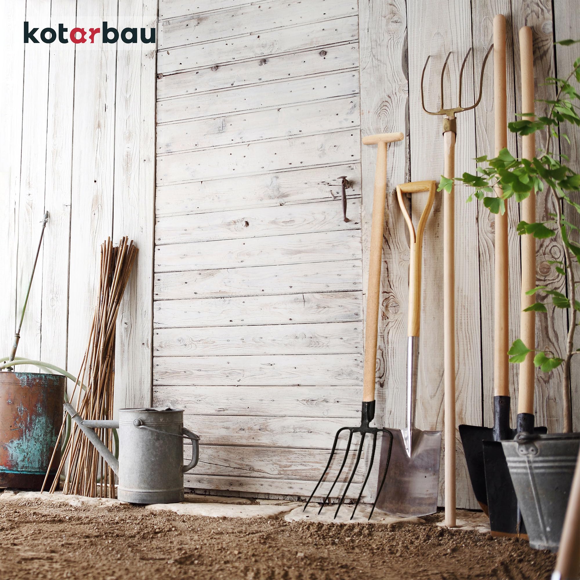 KOTARBAU® Horca de Acero con 5 Dientes, Horca de jardín para Compost, Horca con Mango de Madera en T, Horca para airear Suelos, Horca para ablandar la Tierra y airear el Compost, Horquilla Campo