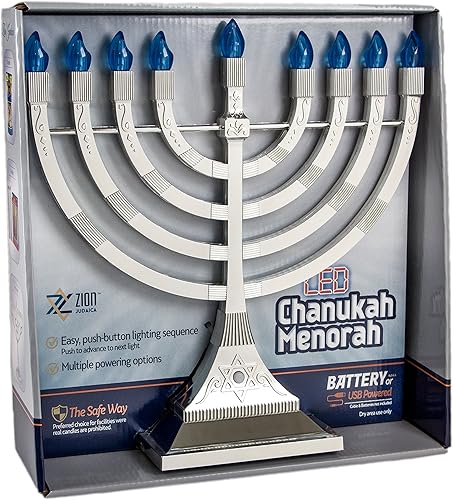 Miniatura 3 de Zion Judaica 12" LED Chanukah Menorah with Flame Shaped LED Bulbs Electric Menorah USB Powered or Batteries Electronic Minorah - 4' Cable Included