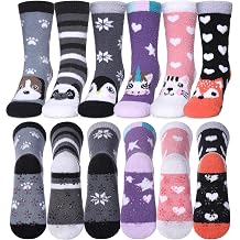 Kids Fuzzy Socks, Toddlers Non Slip Socks Boys Girls Cute Cozy Winter Warm Crew Socks with Grips 6 Pairs