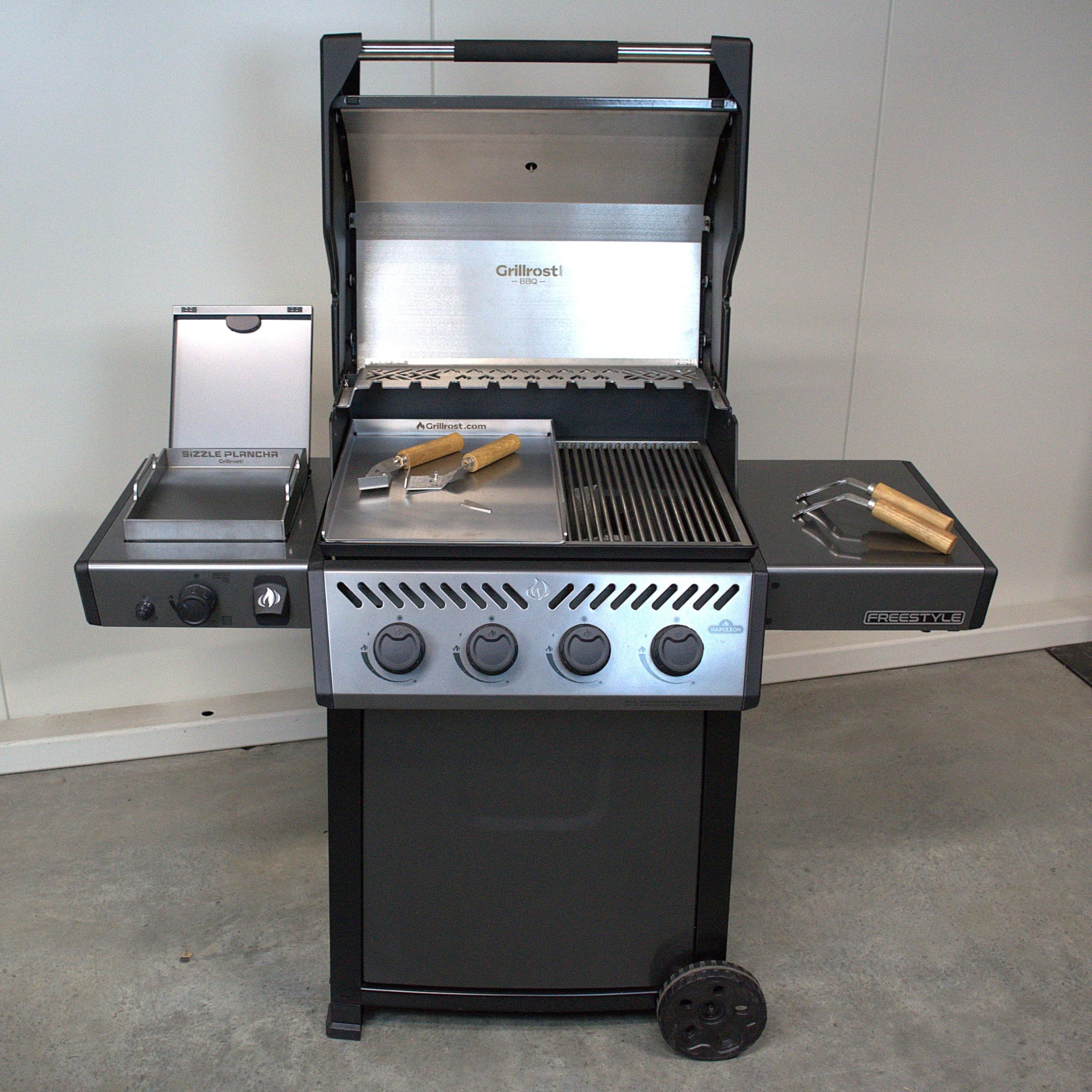 Grillrost.com Das Original Edelstahl Grillplatte - Plancha 45 x 30cm - für Napoleon Freestyle und Rogue 365, 425, 525 - ohne Heckbrenner