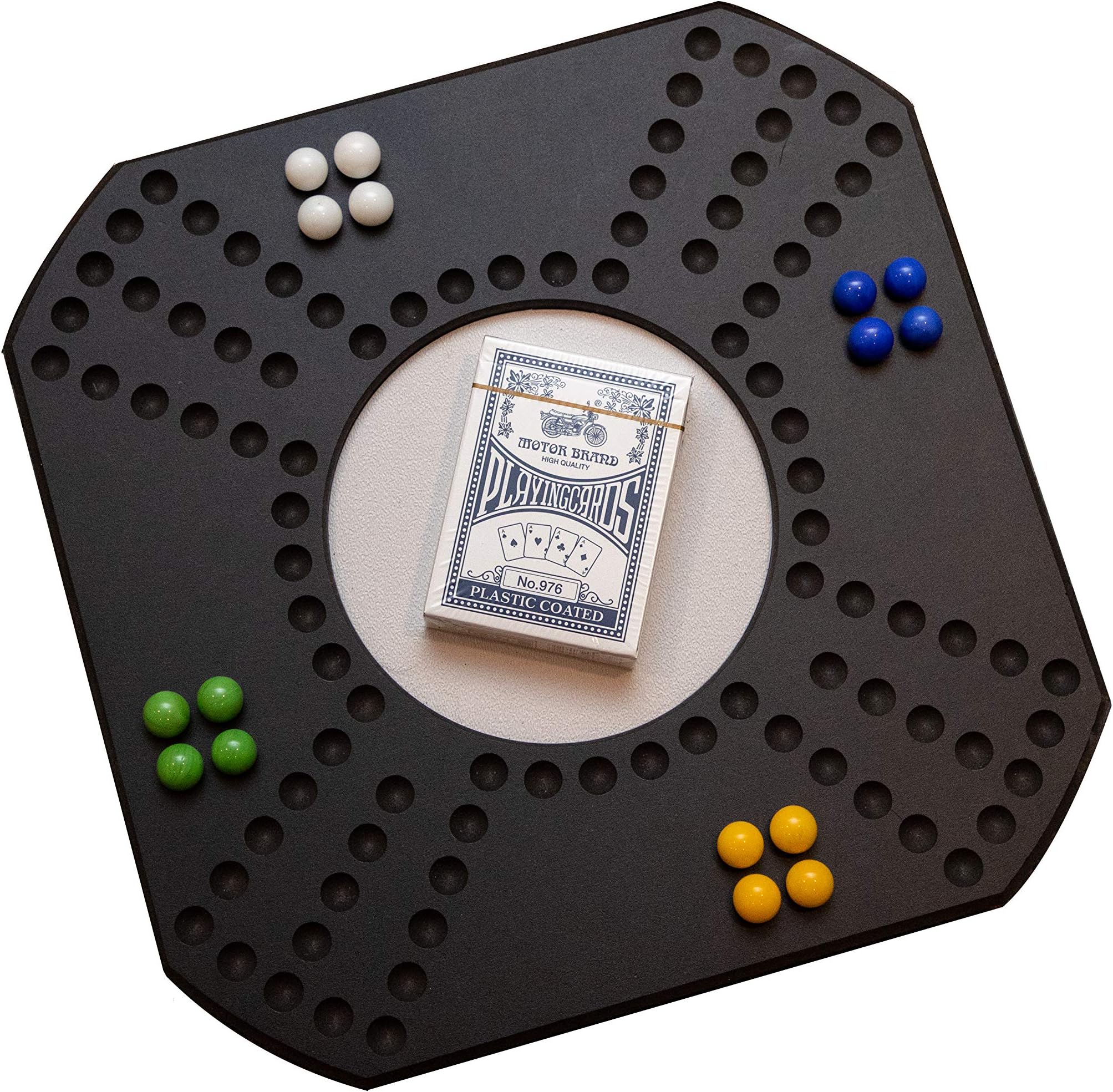 Jackaroo Board Game with Marbles and Cards - New Game for Families and Friends Board Black with White Middle 11.5" x 11.5"