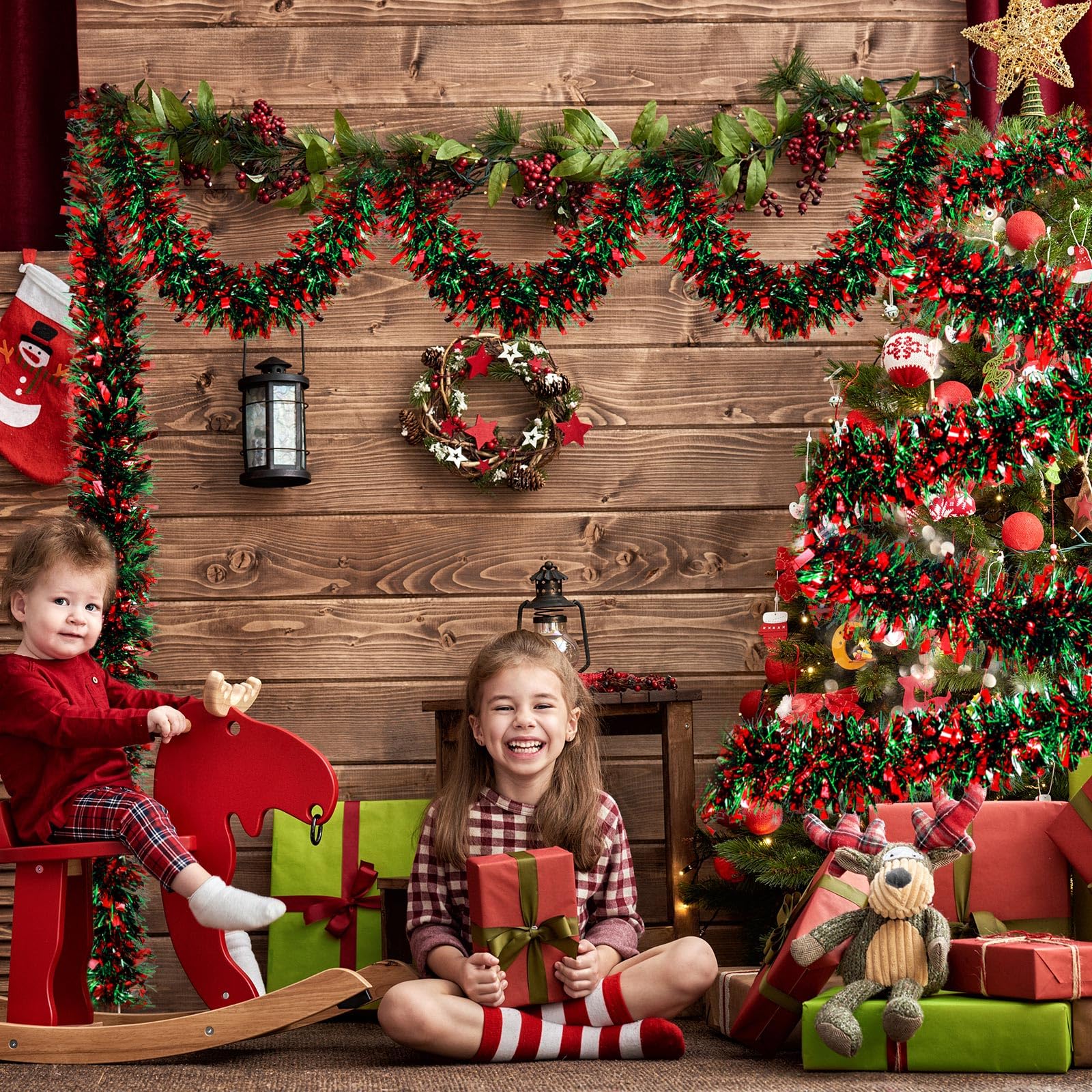 Guirlande Lumineuse Sapin LED, Guirlande Rotin à Pile, Guirlande De Noel Artificiel Avec Baies, Decoration Noel Exterieure Intérieure Sapin De Noel Porte Cheminée Escalier Couronne Deco (5m, Mix