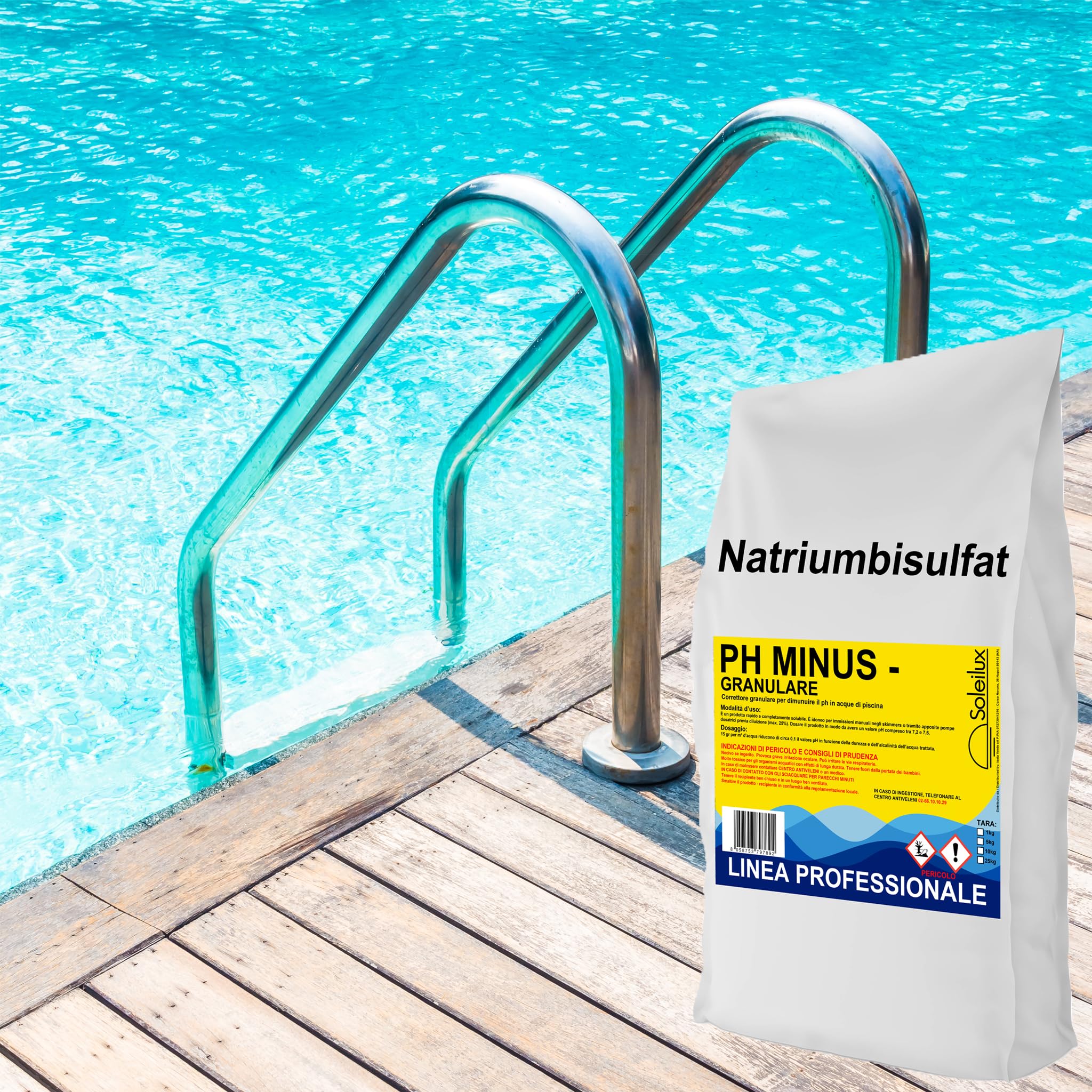 25kg PH - Meno Minus Granulare Rapido, Correttore per Ridurre il Valore di PH nella Piscina, Rapida e Completa Dissoluzione senza Residui per Acqua sempre Limpida