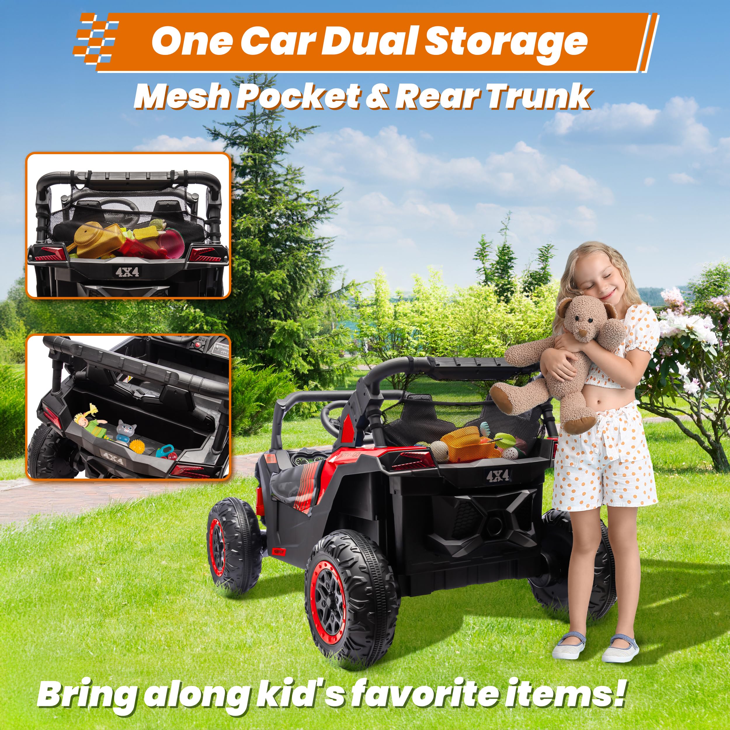 ANRLI 24V Ride on Car 2 Seater Ride on Toys for Big Kids 4WD 4X200W Off-Road Powerful UTV Ride on Truck Electric Vehicle Birthday Gift for Boys & Girls Ages 3-8, Red - 5