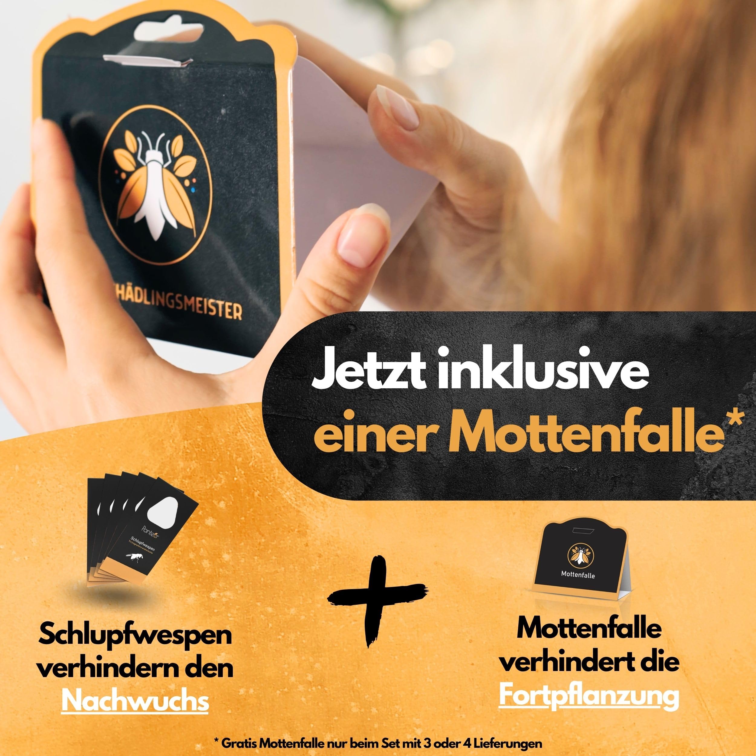 Panteer ® Schlupfwespen gegen Lebensmittelmotten + GRATIS Mottenfalle (8 Karten, 4 Lieferungen) - Schlupfwespen, Schlupfwespen Lebensmittelmotte, Mottenfalle Lebensmittel, Schlupfwespen gegen Motten