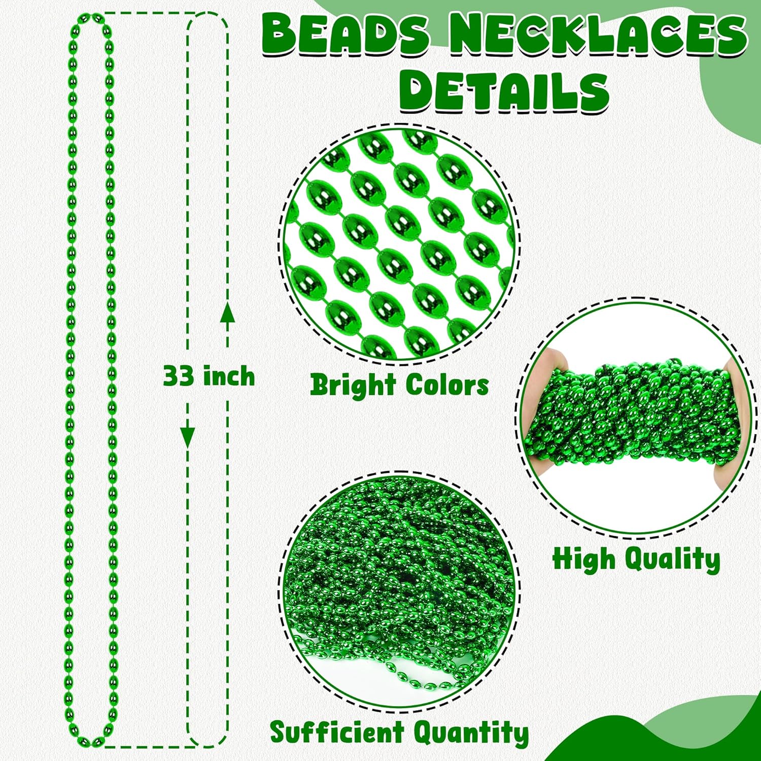 120Pcs Green Mardi Gras Beads Necklaces, 33 Inch Oval Beads Necklace St Patricks Day Accessories, Green Beaded Necklace Mardi Gras Throws Carnival Theme Party Decorations Christmas Party Favors - Image 2