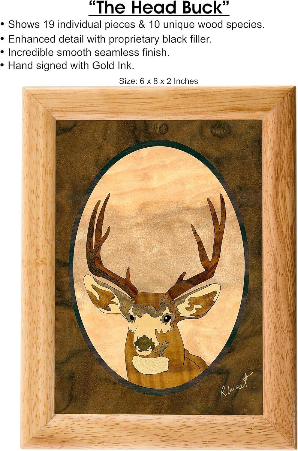 70% Off Discount MarqART Deer Wood Art Box - Handmade in USA - Trinket Jewelry Boxes & Gift - Unmatched Quality - Unique, No Two are The Same - Original Work of Wood Art (#2501 Head Buck 6x8x2)