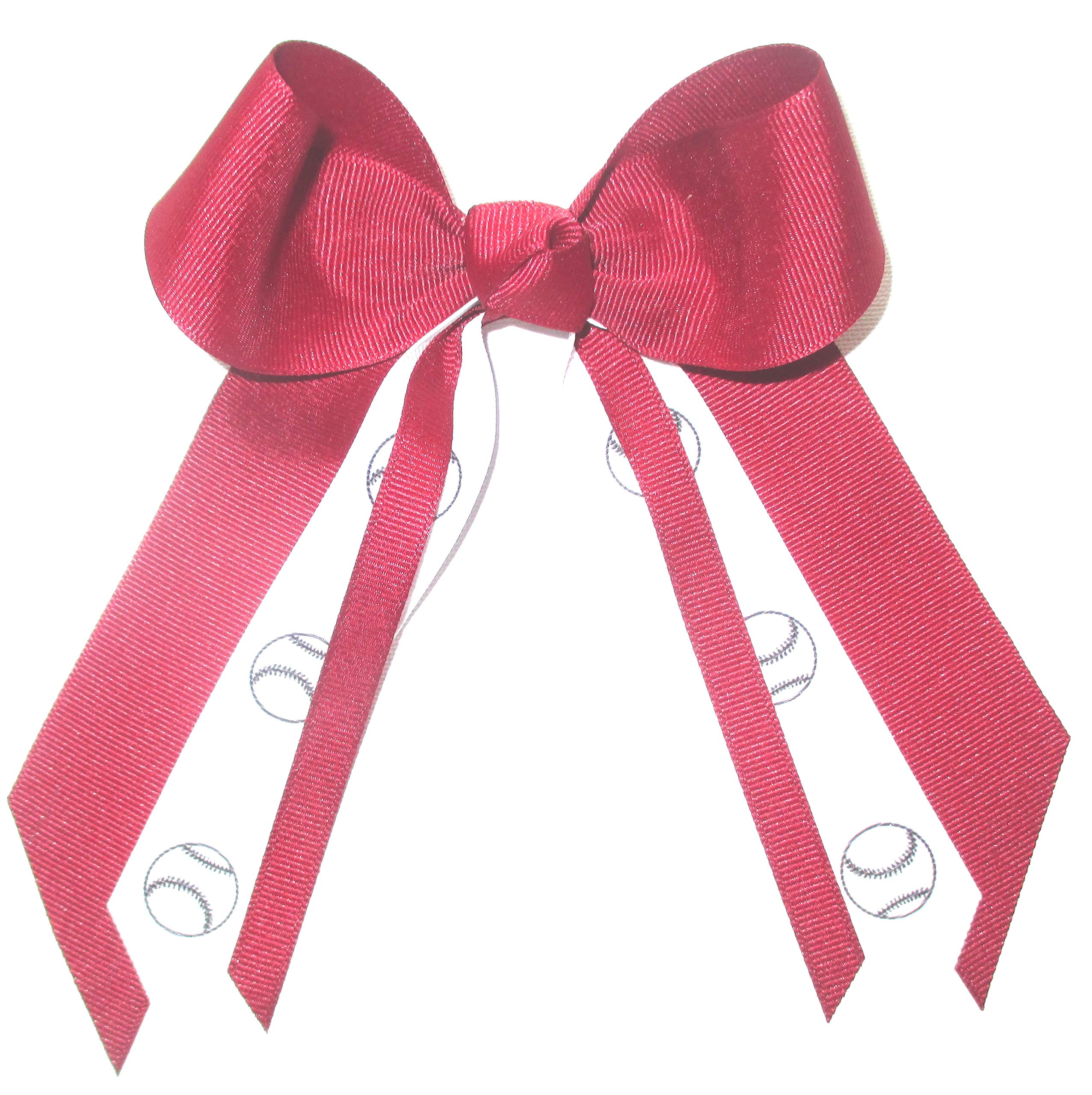 Softball Small Hair Bow, Made in the USA, white pony band, many colors, (Cardinal)
