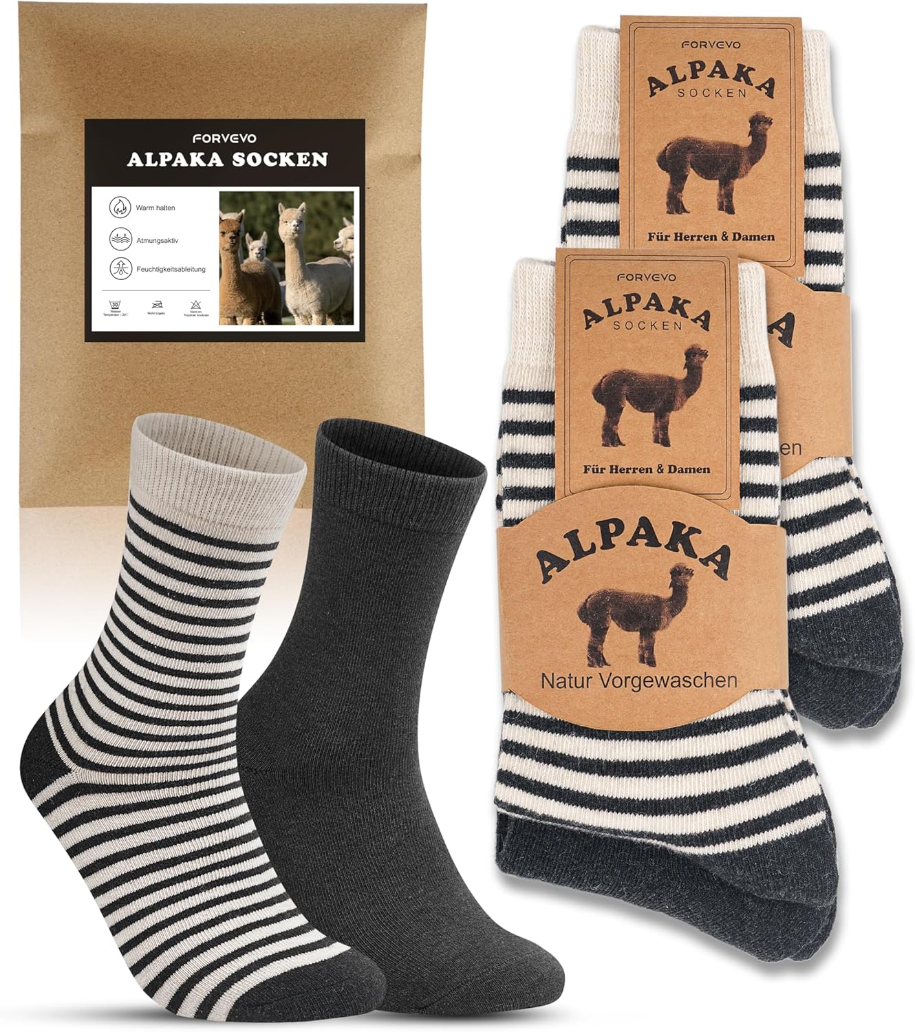 FORVEVO 4 Paar Alpaka Socken - Warme Wollsocken Für Herren & Damen, Thermo Wintersocken