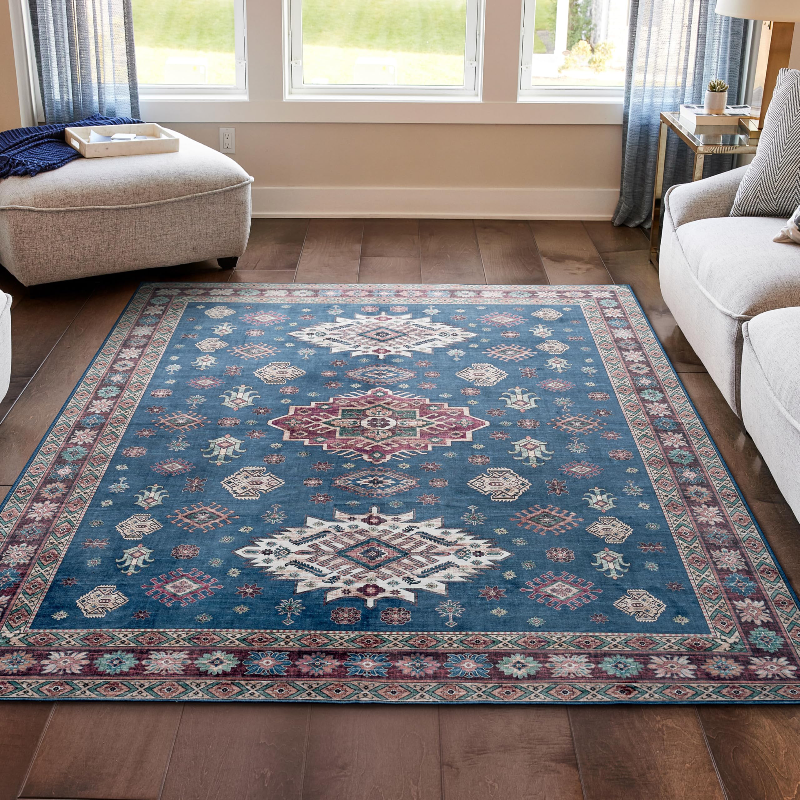 Wyatt &amp; Ash Dream Mink Washable Billie Navy/Red Medallion 6' 6" x 9' 6"
