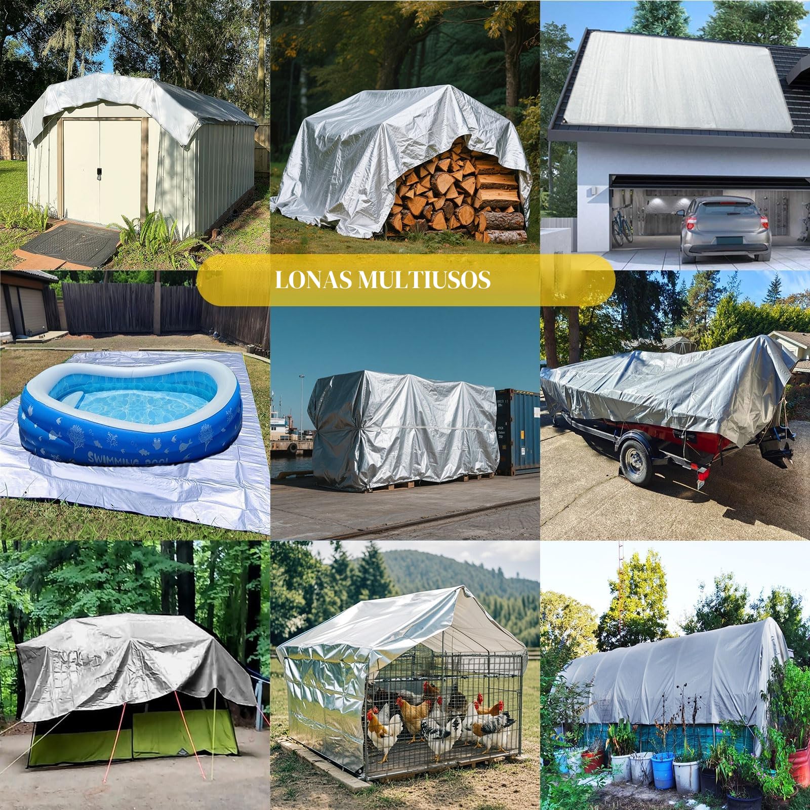 Lonas de Exterior,Lona para Piscina,160g/m² Lona de Protección Toldo Reforzado PE con Ojales,Duradera Resistente a Los Rayos UV Desgarros,Cubierta para Leña, Muebles,Jardín,Piscinia,Vehículos