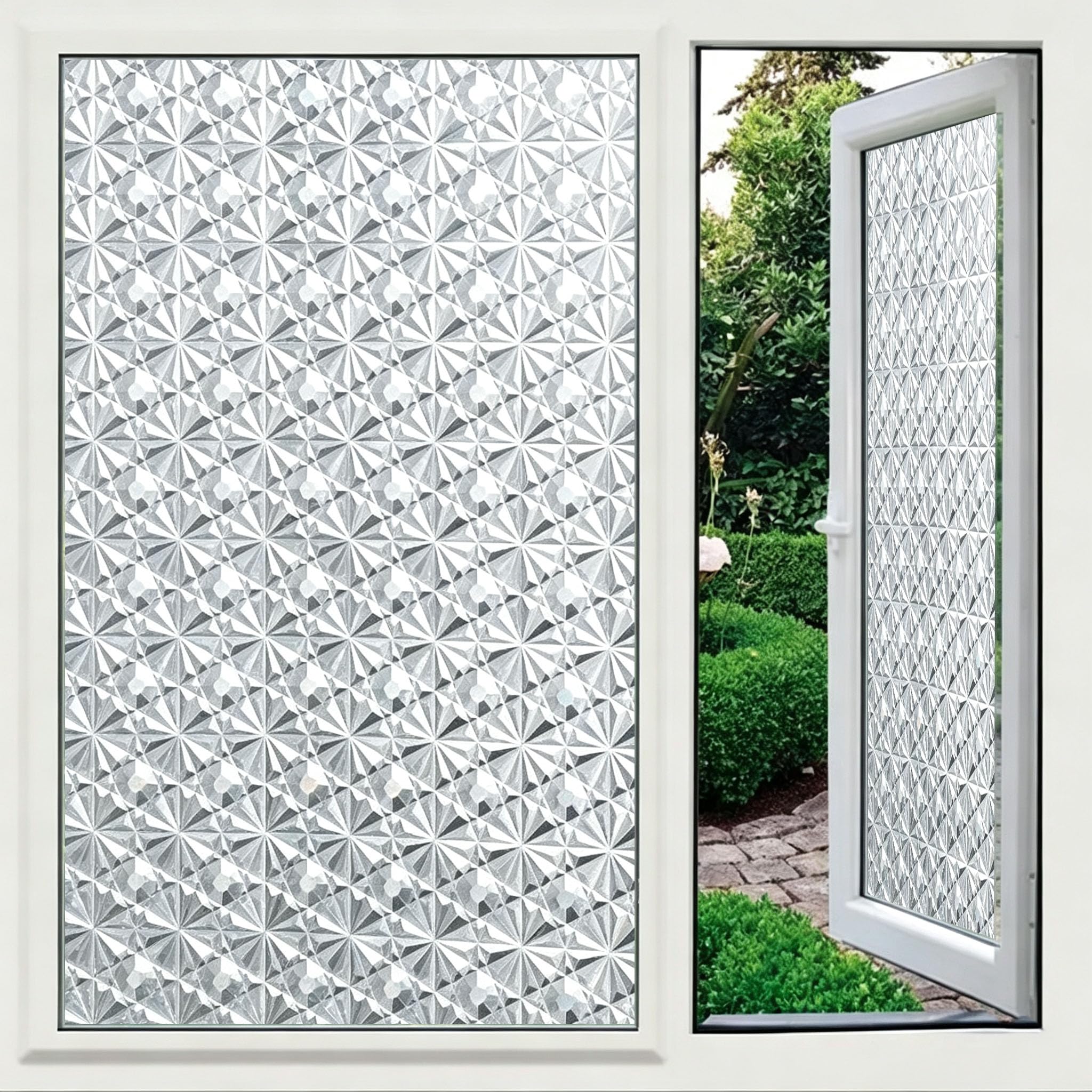 Matowa Folia Okienna 75 x 350 cm Kontrola Ciepła Blokada UV Folia Okienna Zaciemniająca Z Powłoką Anty-Fog, Antystatyczną I Bez Kleju Do Domu, Łazienek, Kuchni I Biur, Diament 3D