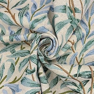 CRS Fur Fabrics TAPESTRY-WILLOW-AZURE-1MTR Gewebter Baumwollstoff für Polstermöbel, Weidenzweig, Azurblau, 1 m, Polybaumwolle, mehrfarbig, 1MTR 138cm x 100cm