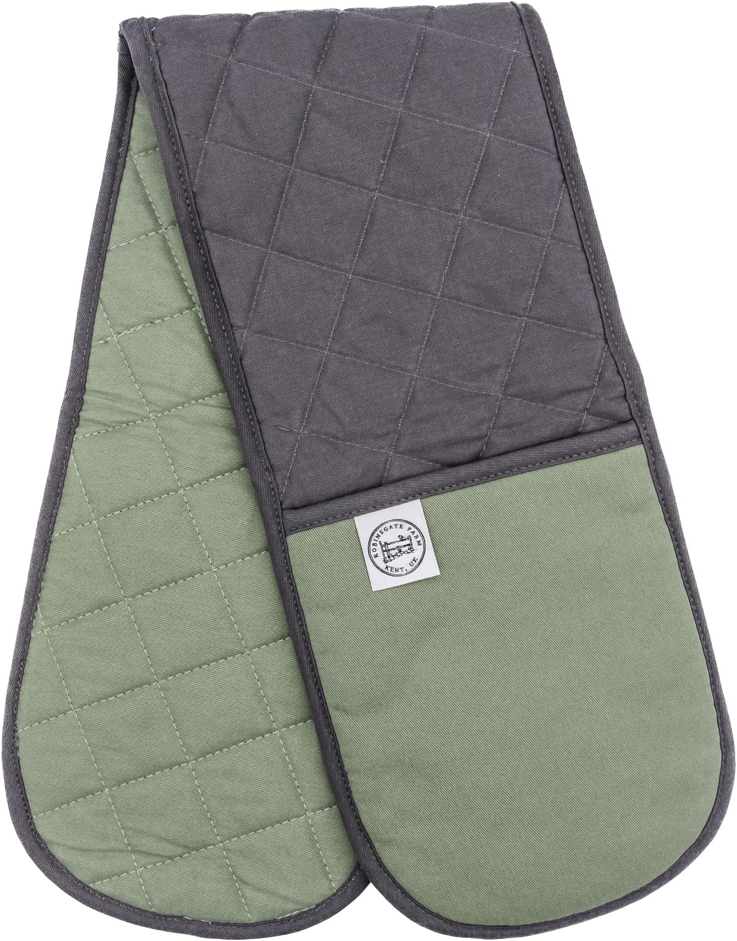 Double Oven Gloves | Heat Resistant To 250C | Independently Tested And Certified | Robinsgate Farm® Extra-Long Length Oven Mitts | Free Recipe Card | UK Brand (Green)