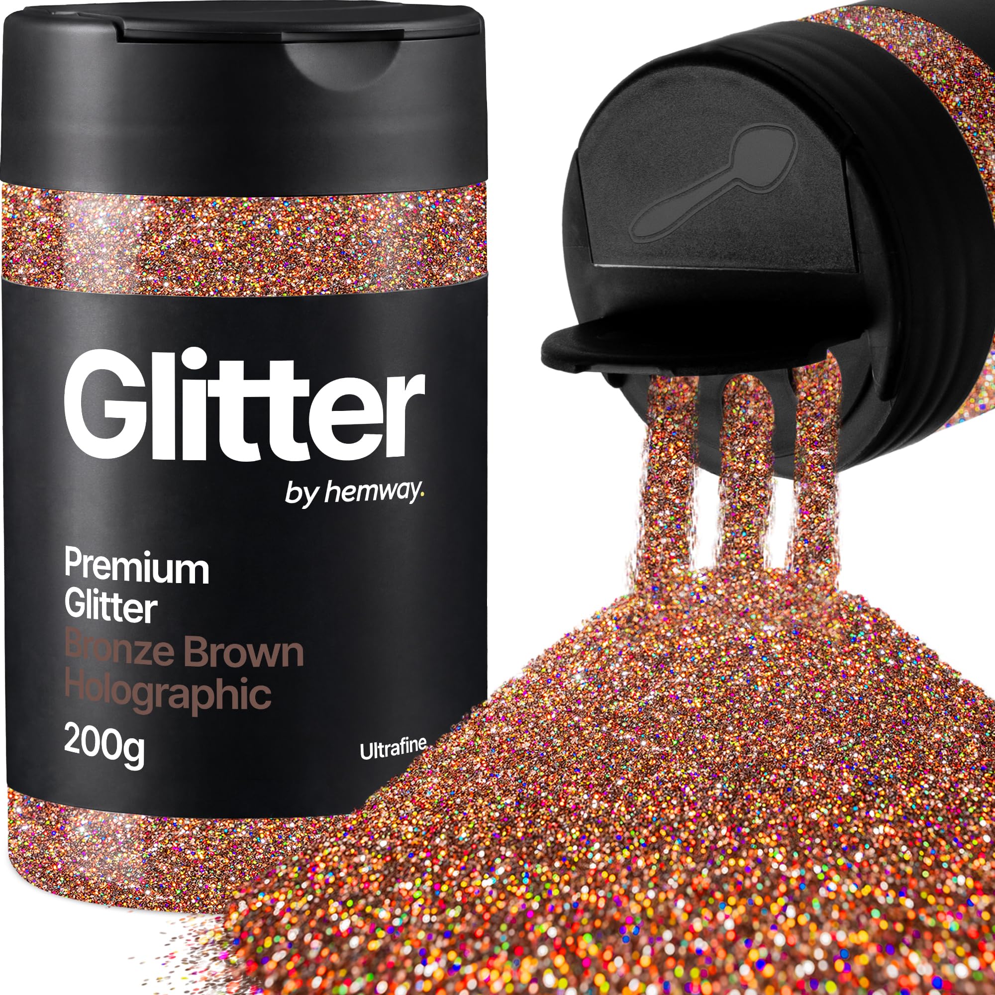 Hemway Bronze Brown Holographic Glitter Shaker, 200g Ultrafine Glitter for Crafts Metallic Flake Sequins for Resin & Epoxy Crafts for Decorating, Halloween, Christmas, Nail, Face, Art