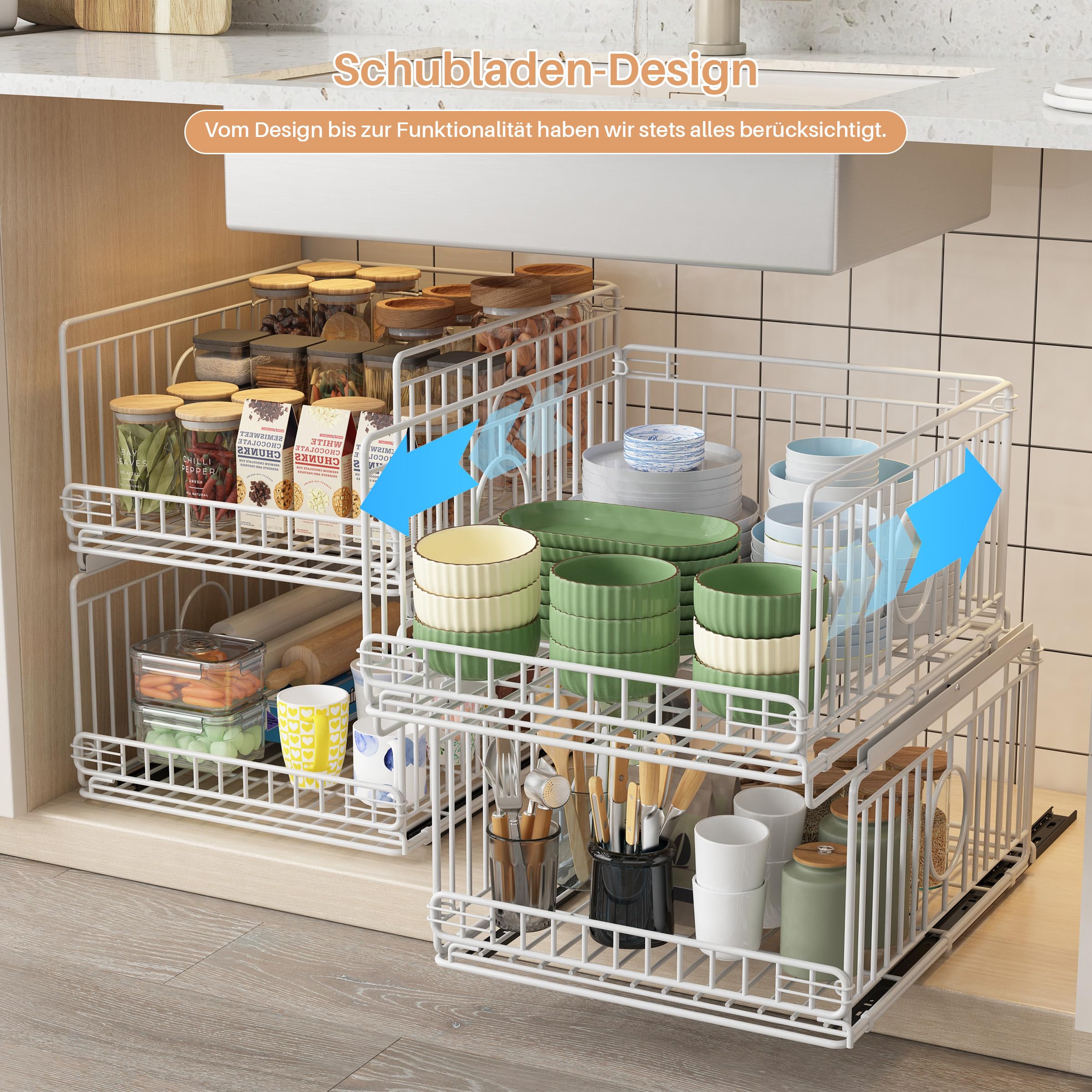 Ausziehbar & Stapelbar Kleiderschrank Organizer, 4 Stück Metall Aufbewahrungsbox, Schubladen Aufbewahrung für Kleidung, Küche, Waschküche, Spielzeug, Kein Bohren, Weiß