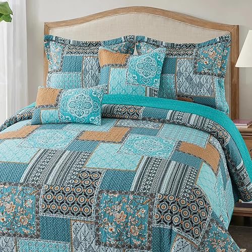 Miniatura 6 de BEDISELY Colchas de algodón tamaño Queen, colcha ligera estilo granja tamaño Queen (90 x 98 pulgadas), juego de ropa de cama floral suave y