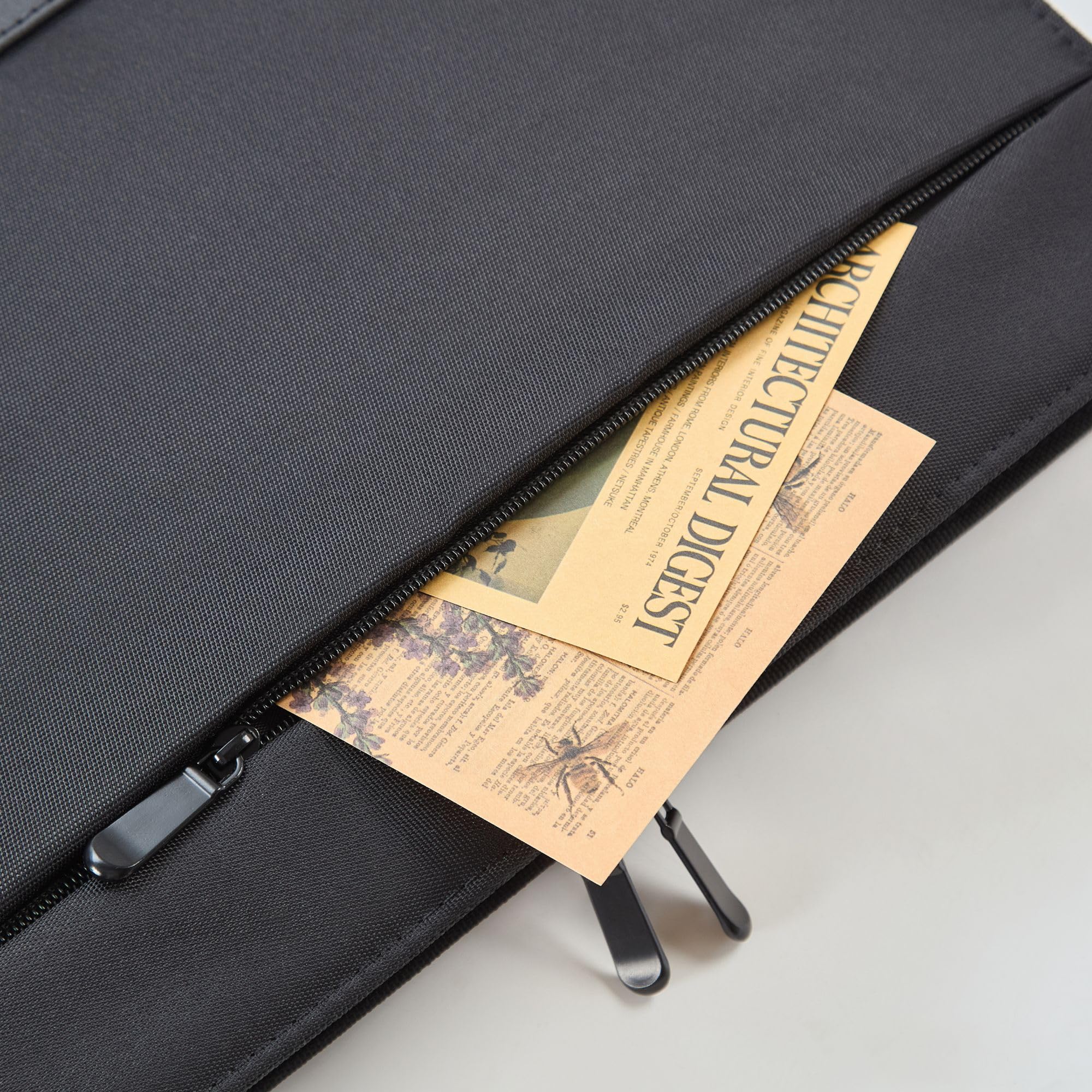 AMKSONS A4 Konferenzmappe mit Reißverschluss & 2-Ringbuch – Schreibmappe A4 mit Tabletfach, Klemmbrett, Notizblock, Kartenfächer – Stoff Dokumentenmappe, Ringmappe Organizer DIN A4 Schwarz