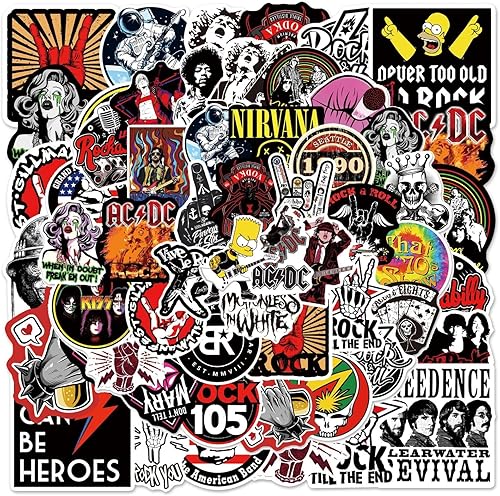 54 calcomanías de rock punk, vinilo impermeable para adolescentes y adultos para grunge, heavy metal, clásico, fiesta de rock para bajo, tambor,